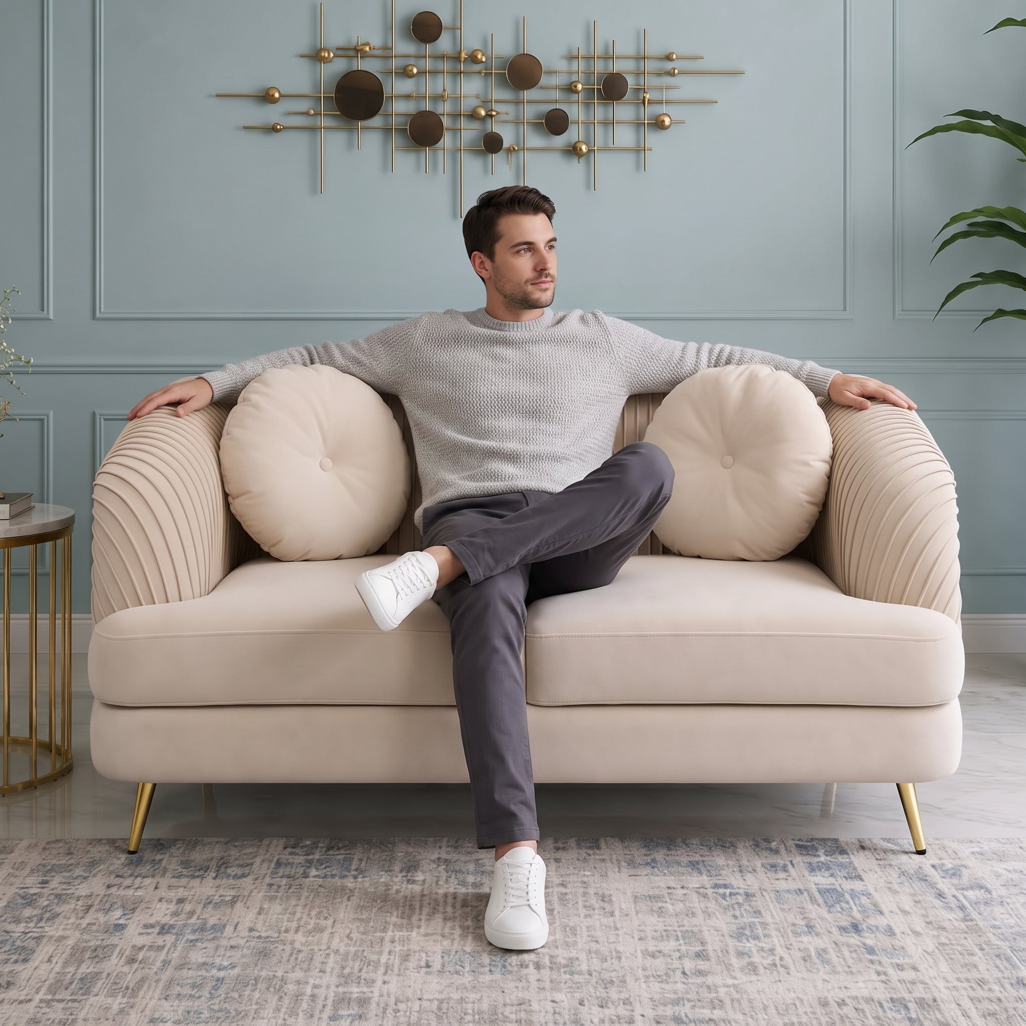 Icon Velvet 2 Seater Sofa Beige