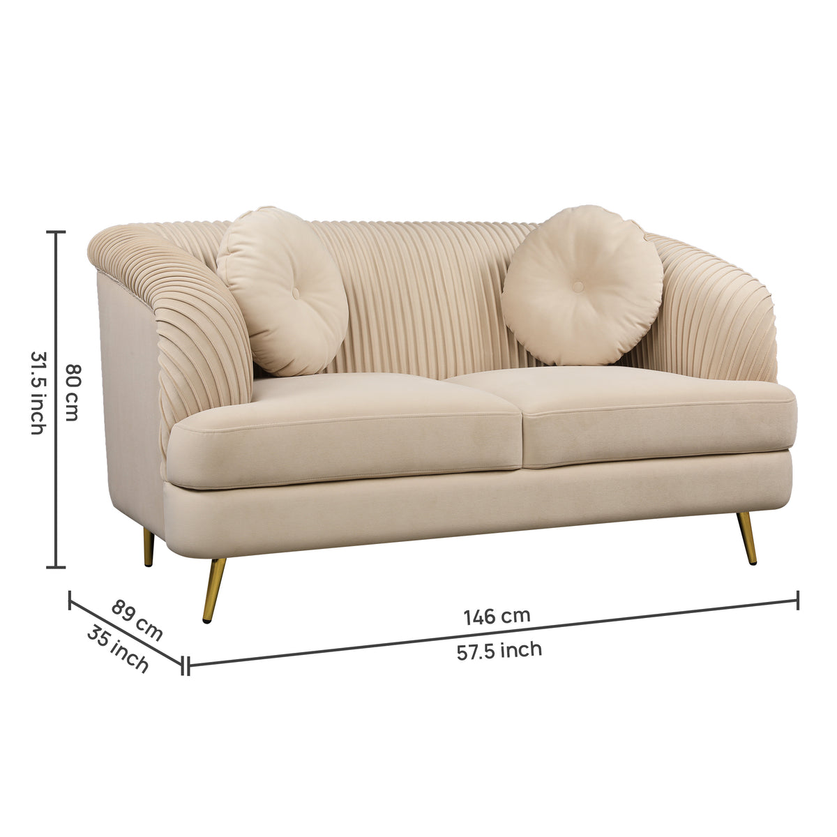 Icon Velvet 2 Seater Sofa Beige