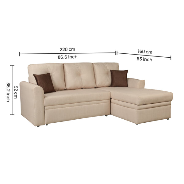 Elba Fabric Sofa Bed Beige Lh dimensions