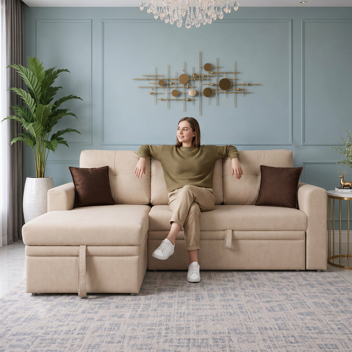 Elba Fabric Sofa Bed Beige Rh