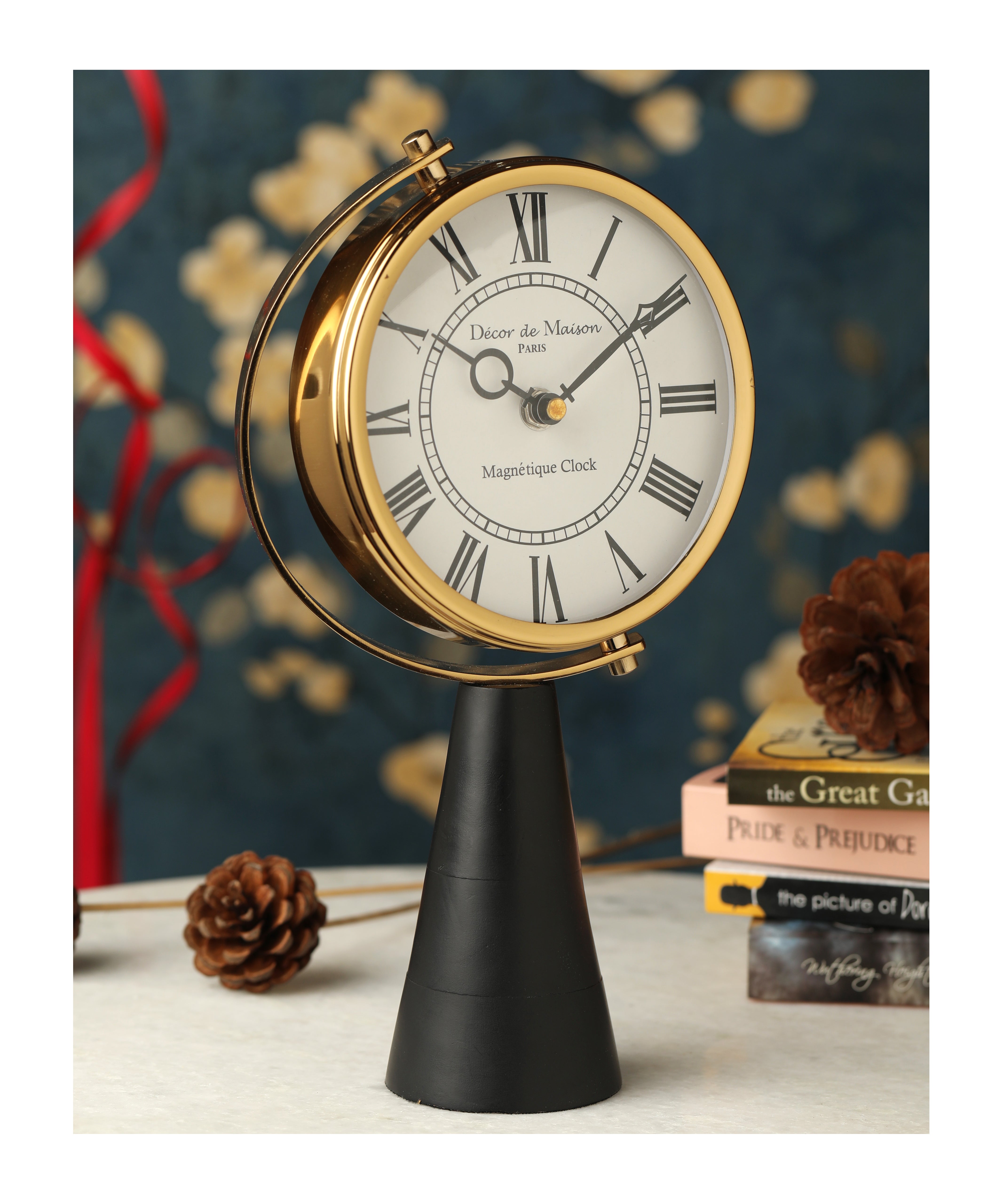 Black Wood's Pedestal Clock in Reflective Gold