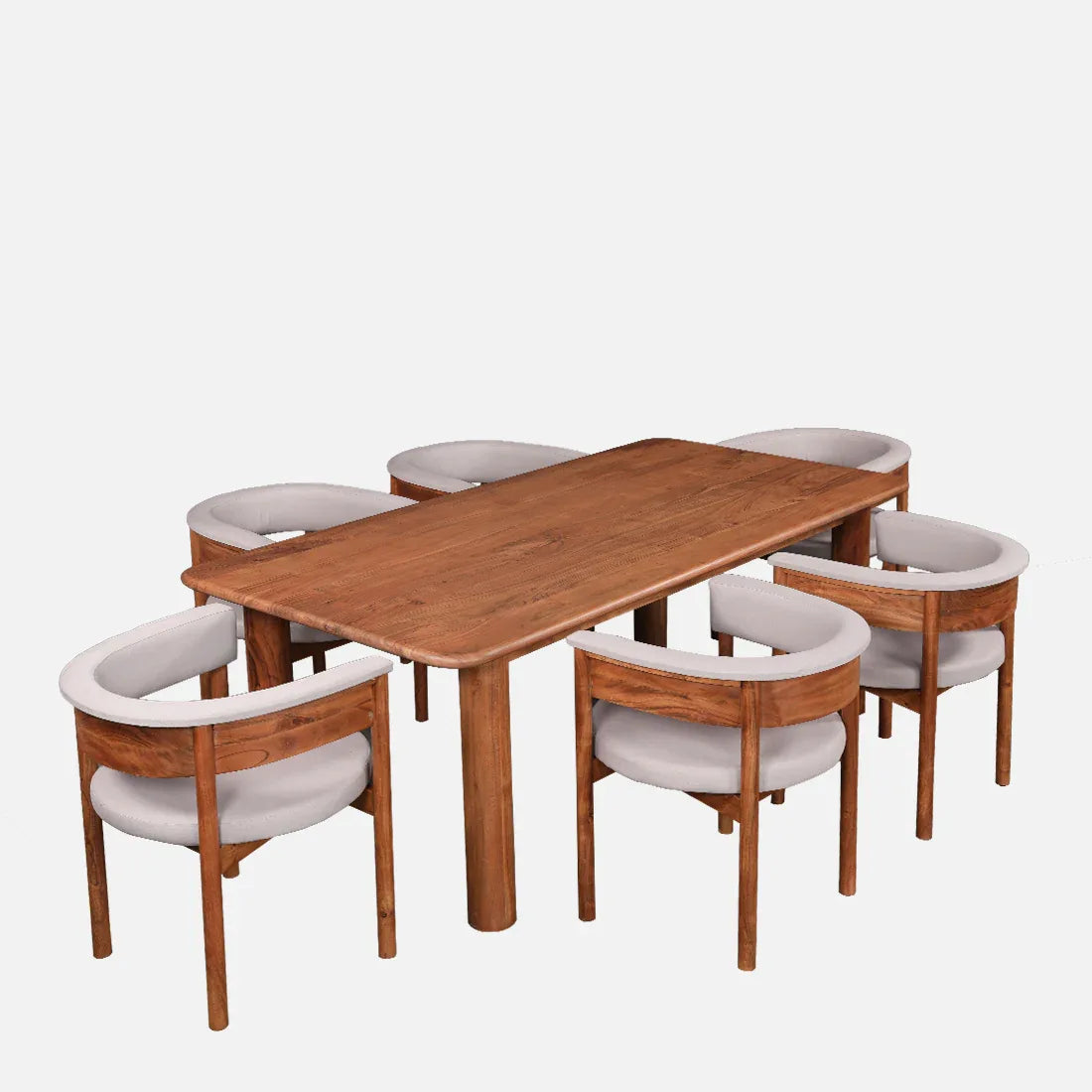 Haruki Acacia Wood Six Seater Dining Set in Teak Colour - HomeTown