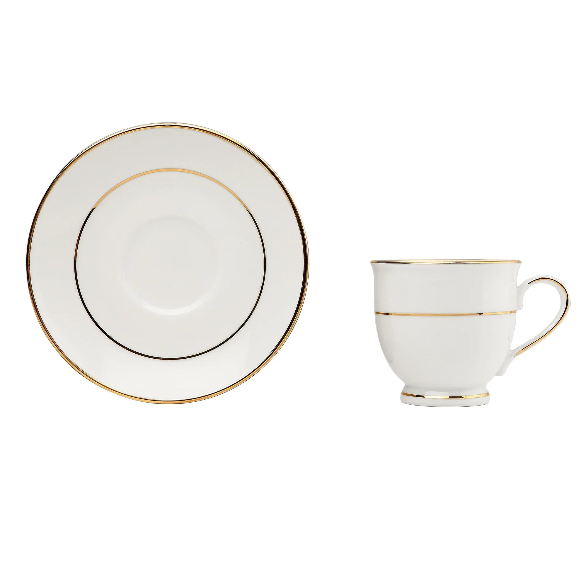 Amour Porcelain Cup & Saucer Set of 12 Pcs in Real Gold Plating & White Colour - HomeTown