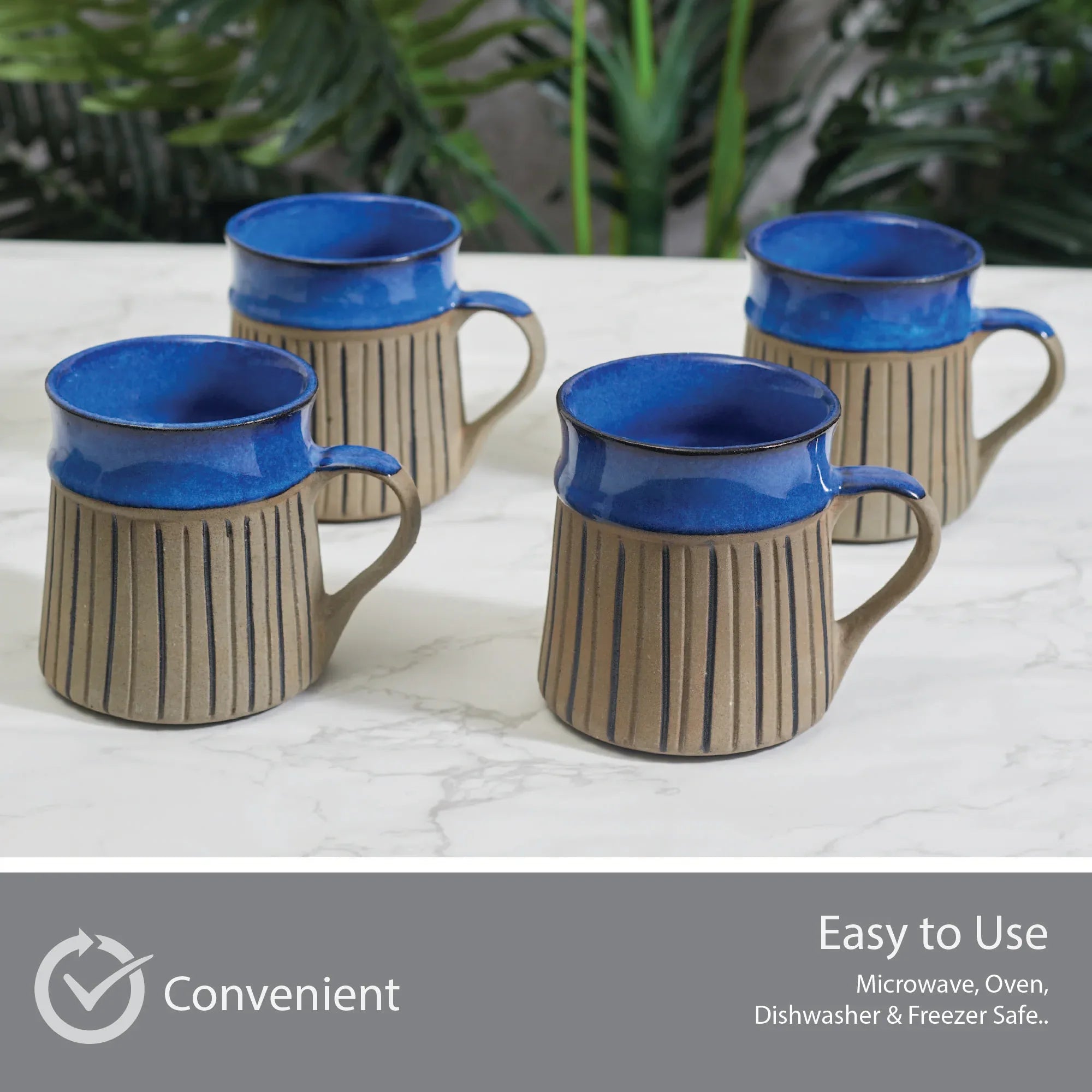 Fiesta Studio Pottery Unico Coffee Mug 300 ML Set of 4 in Cobalt & Brown Colour - HomeTown