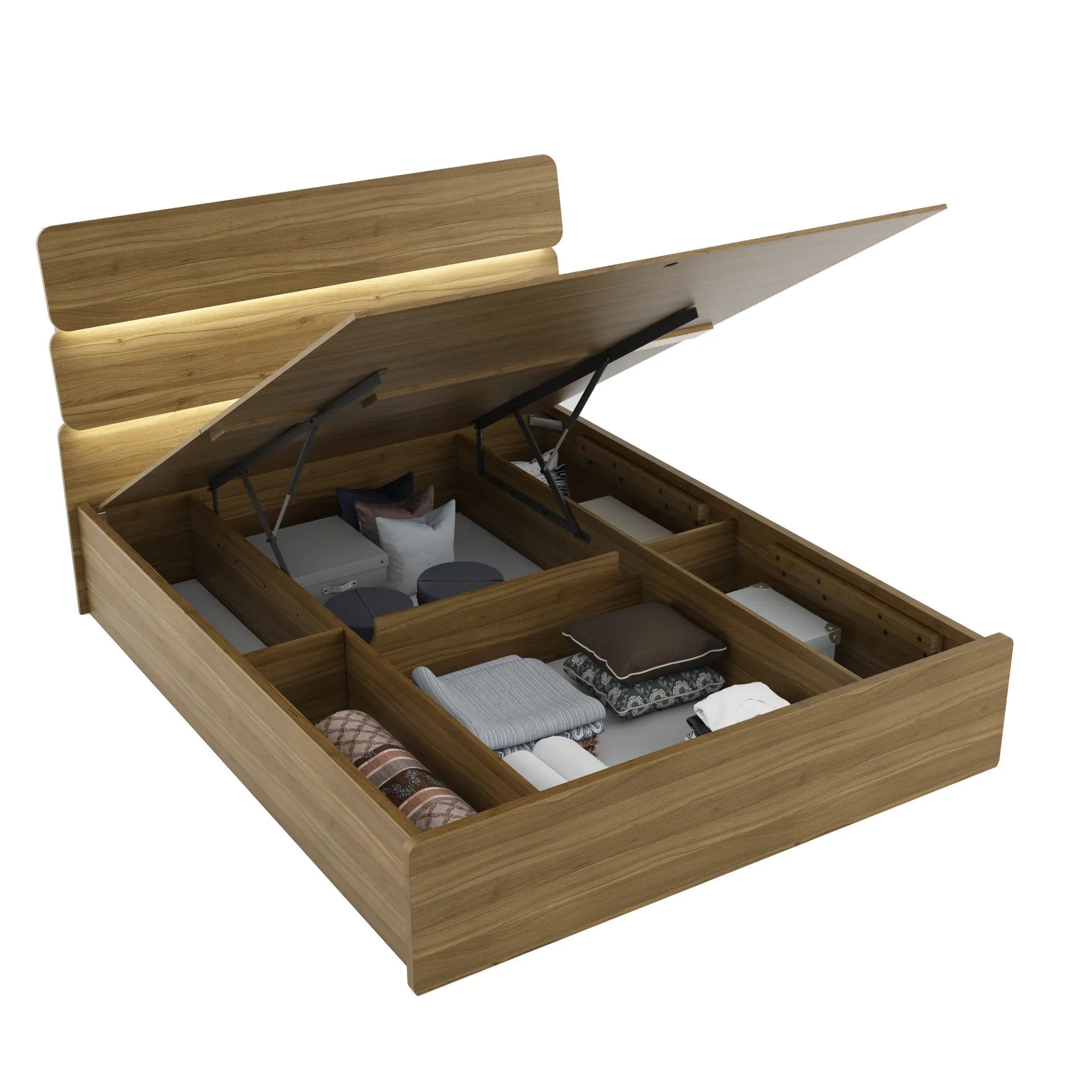 Freya King Bed With Hydraulic Storage in Natural Teak Colour - HomeTown