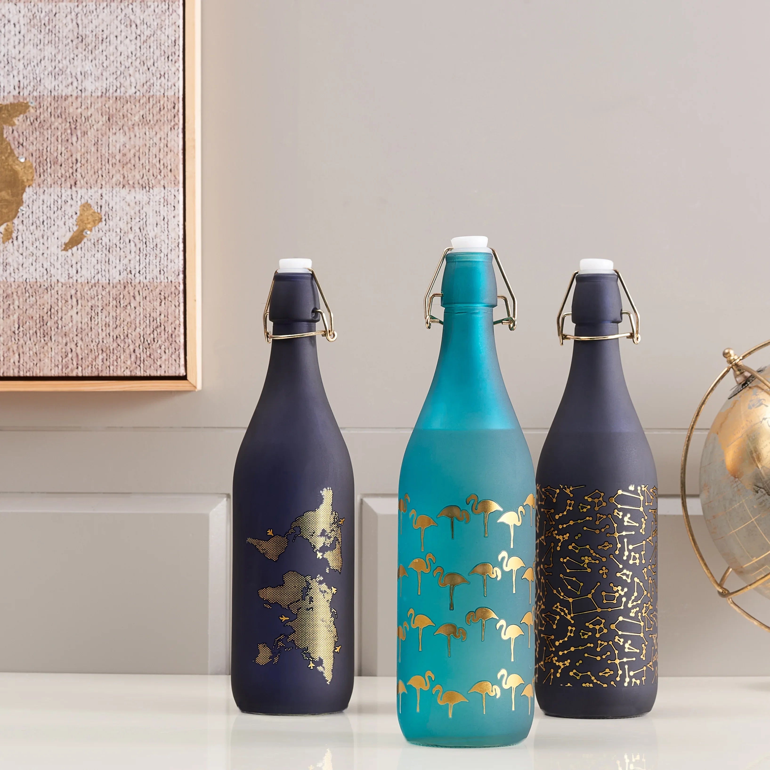 Bahamas Glass Teal Frosted Gold Bottle 1L in Teal Colour - HomeTown