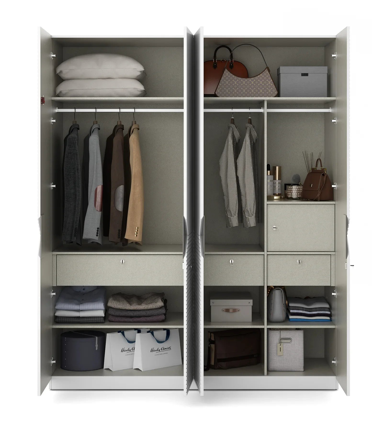 Gwen Four Door Wardrobe in White & Denim Colour - HomeTown