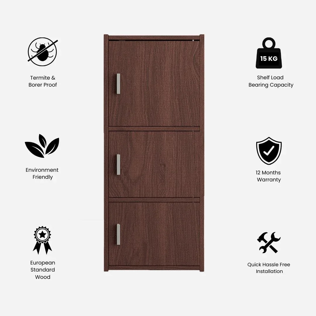 Albert Engineered Wood 3 Tier Cabinet in Cherry Brown Colour - HomeTown