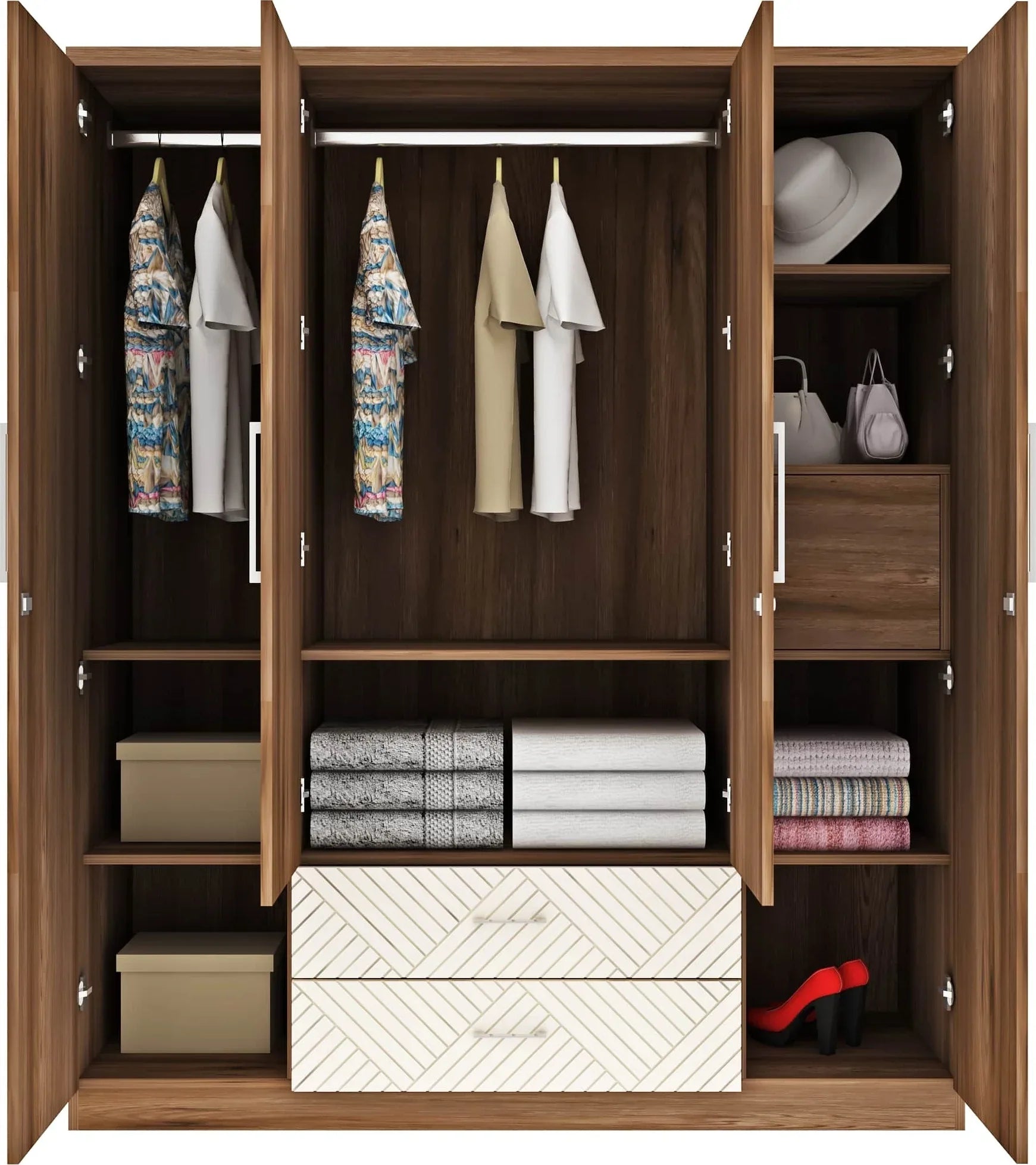 Saville Engineered Wood Four Door Wardrobe with Mirror in Dark Vogue Colour - HomeTown