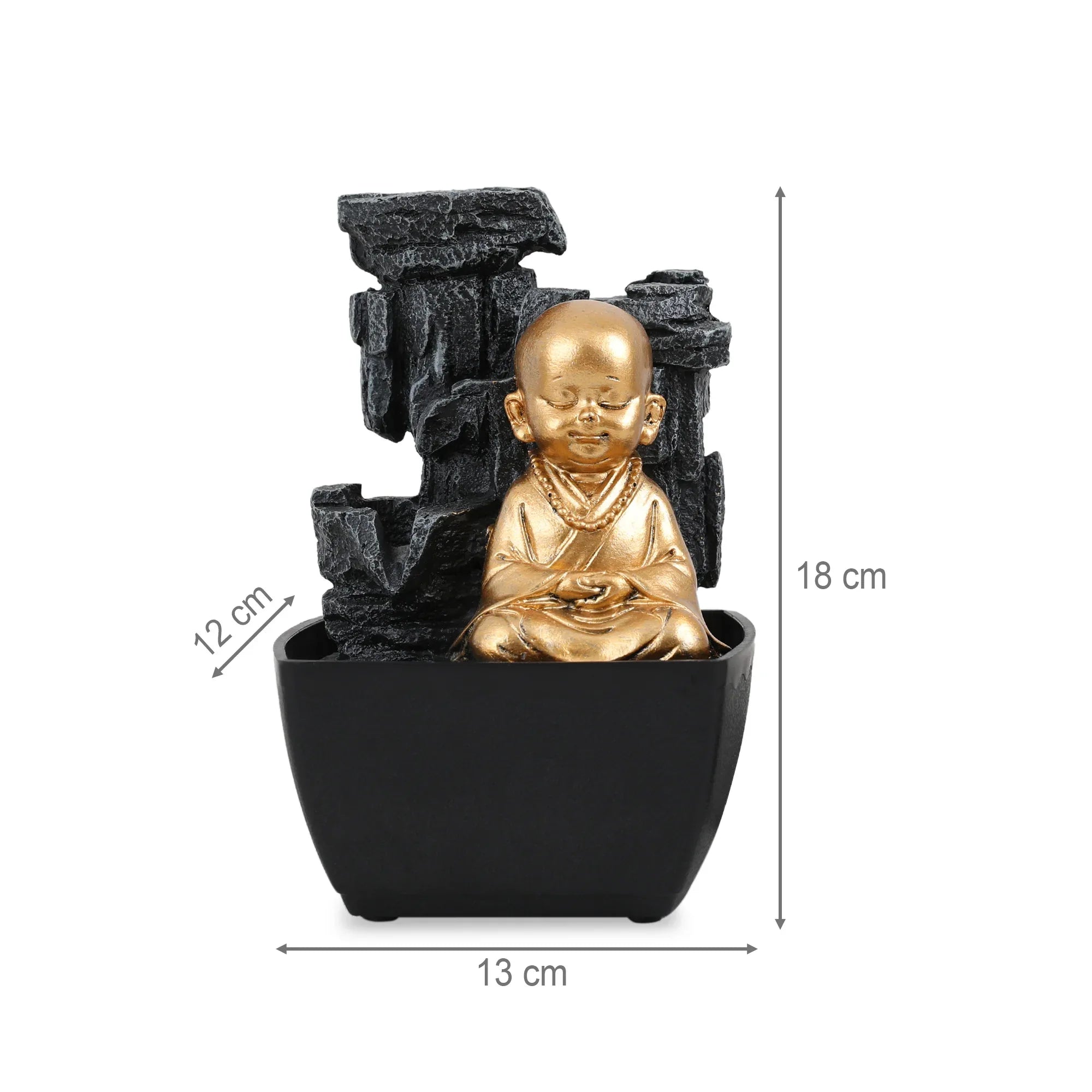 Impression Polyresin Monk Fountain 13X18Cm in Black Gold Colour - HomeTown