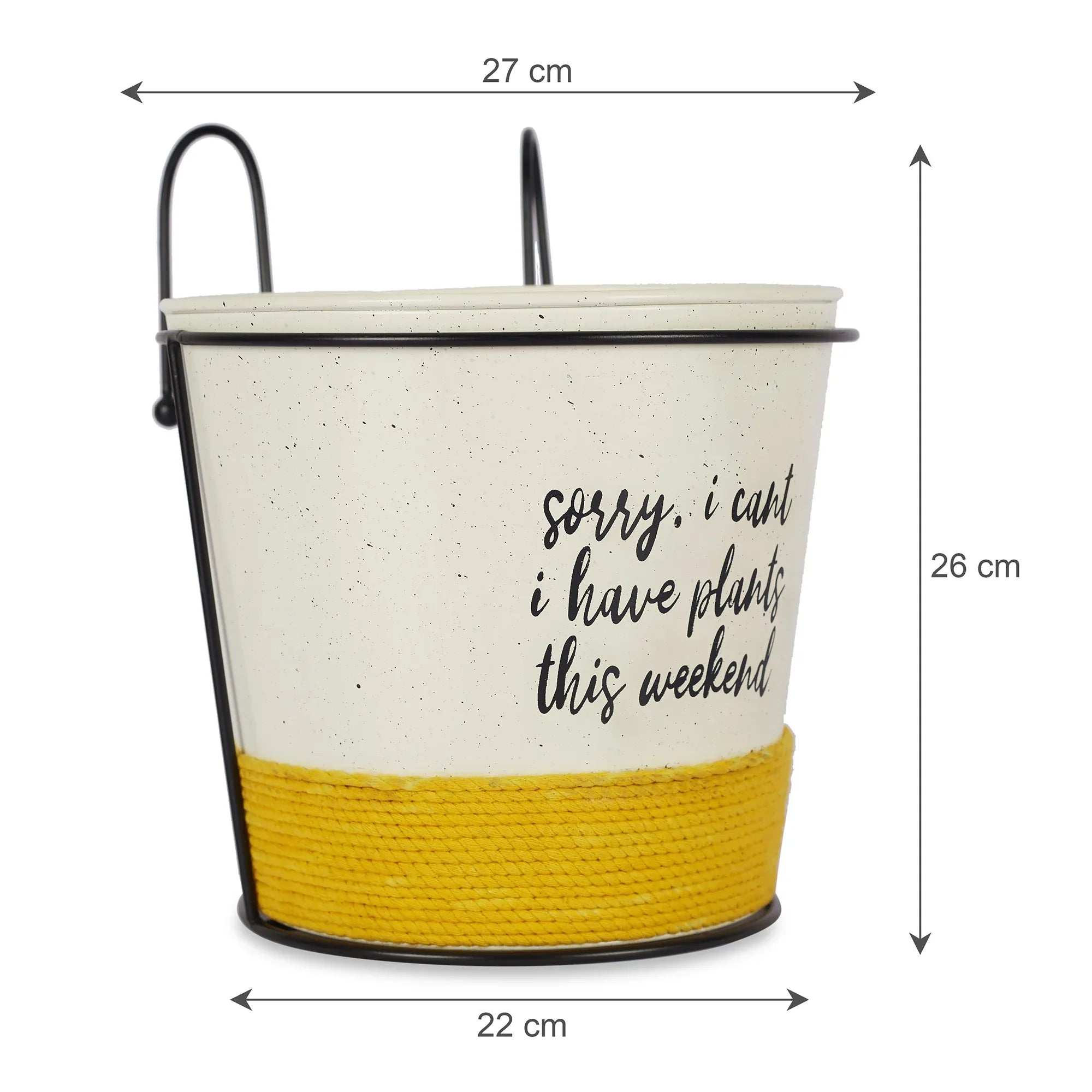 Pep Pop Metal Quote Railing Planter 26Cm in Off White & Yellow Colour - HomeTown