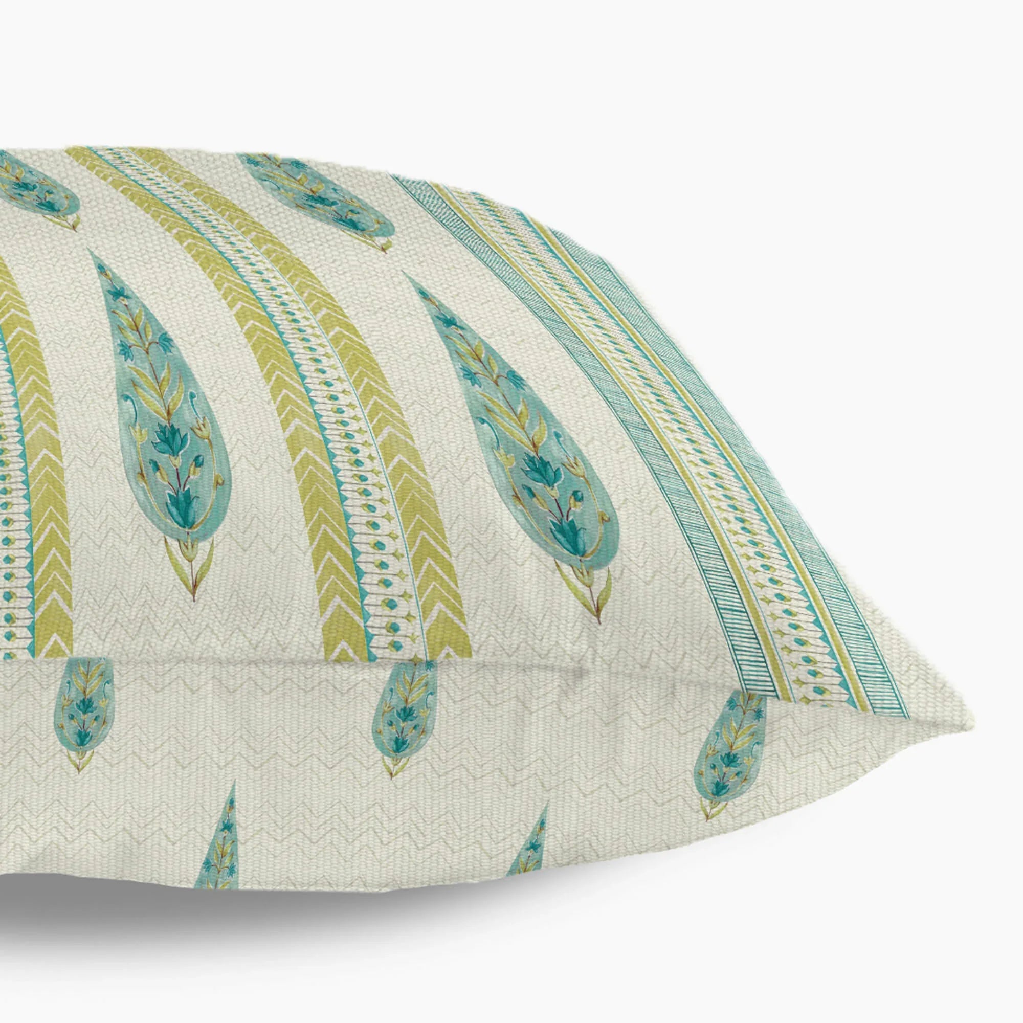 Indian Botanical Reversible Stripe Digital Printed Cushion Cover 40x40 Cm in Aqua Colour - HomeTown