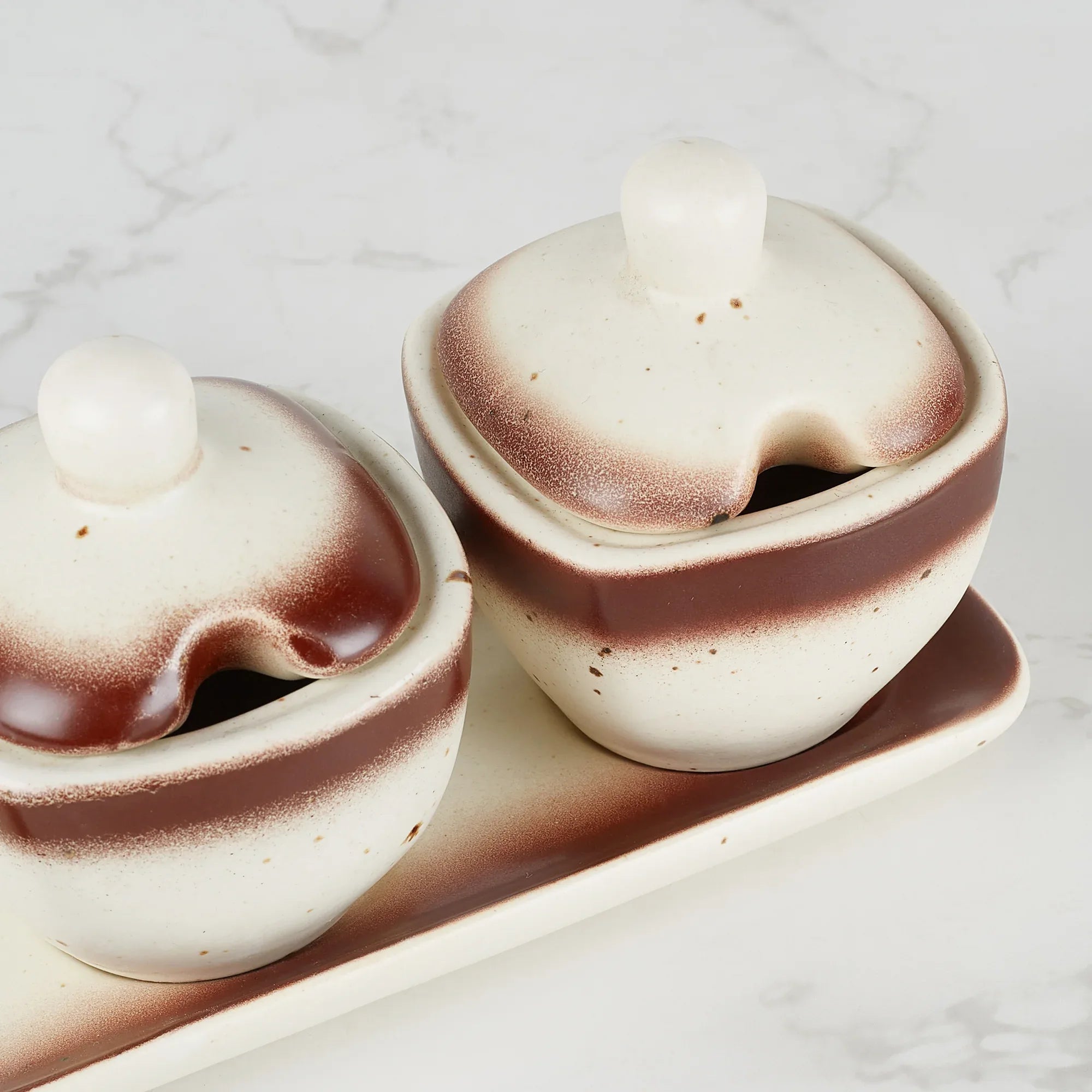 Beautiful Kitchen Studio Pottery Stoneware Condiment/Pickle Set of 3 in Beige Colour - HomeTown