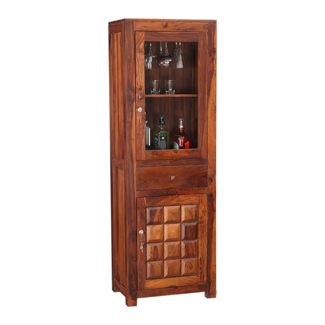 Woodrow Sheesham Wood(Rosewood) Tall Bar Cabinet in HONEY Colour - HomeTown