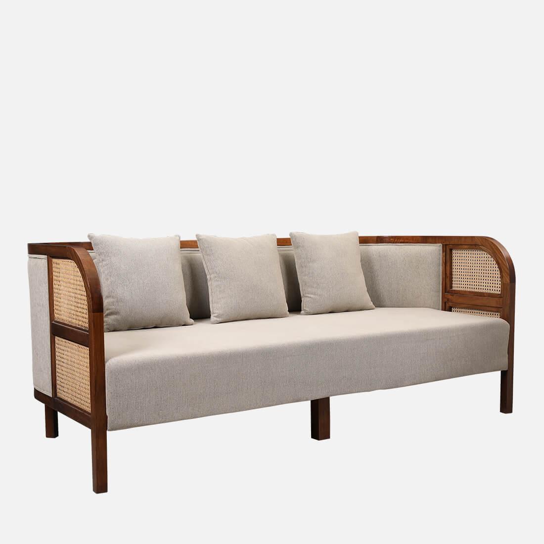 Siam Solidwood Three Seater Sofa in Beige Colour - HomeTown