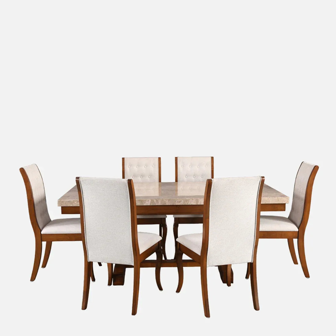 Florentine Marble Finish Six Seater Dining Set in Dark Walnut Colour - HomeTown