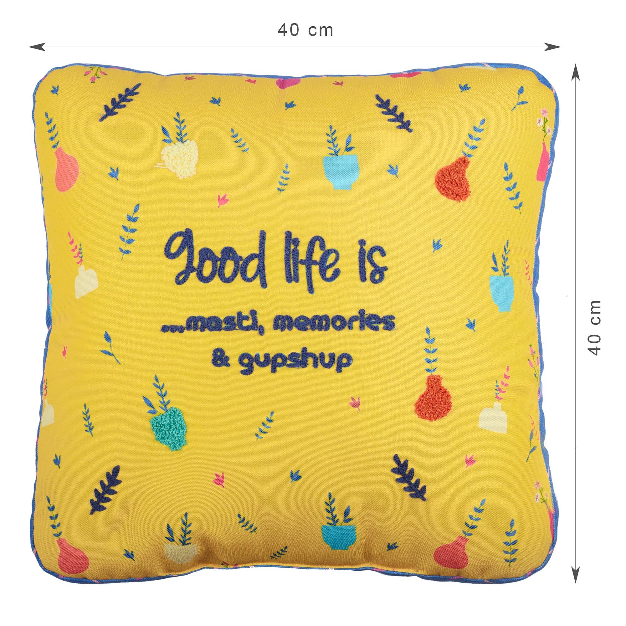 Good Life Reversible GupShup Digital Printed Shaped Cushion 40x40 Cm in Yellow Colour - HomeTown