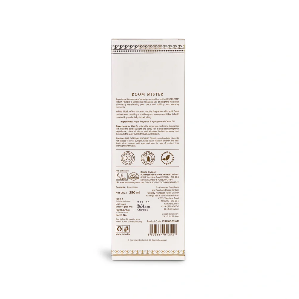 Iris Celeste Room Mist in Warm Musk Colour - Best Home Fragrance Room Mist