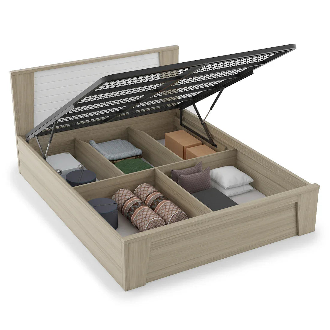 Ambra King bed with Hydraulic storage in Oak Colour - HomeTown