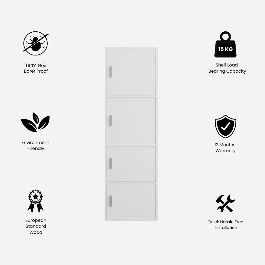 Albert Engineered Wood 4 Tier Cabinet in White Colour - HomeTown