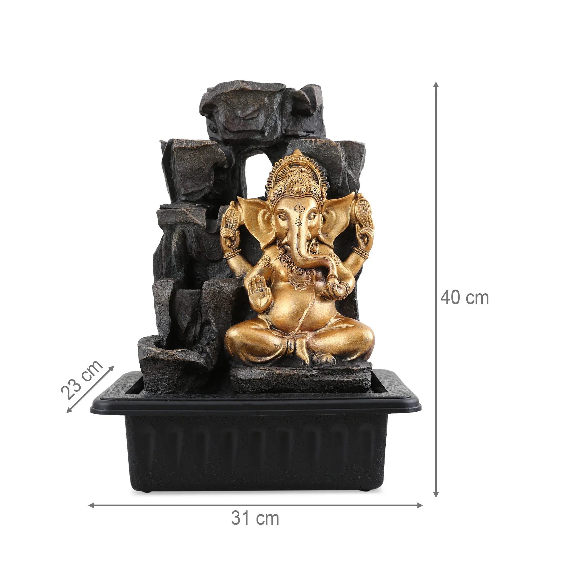 Impression Polyresin Ornate Ganesha Fountain 31X40Cm in Black Gold Colour - HomeTown