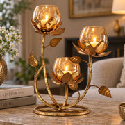 CGI Luxe Utsav 3 Lotus Round Tea Light Gold Finish | 26X22X23 cm