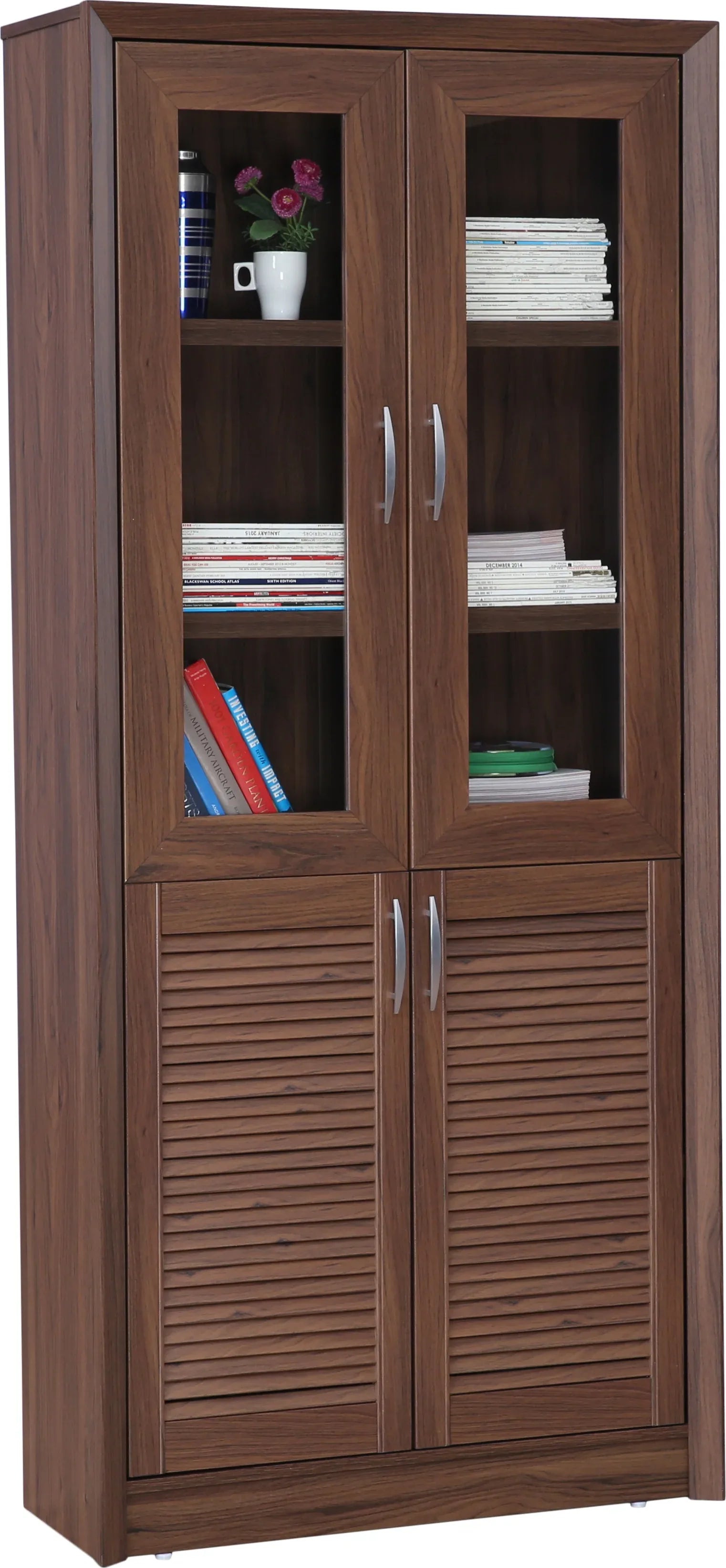 Stark Engineered Wood 4 door Book Case in Walnut Colour - HomeTown