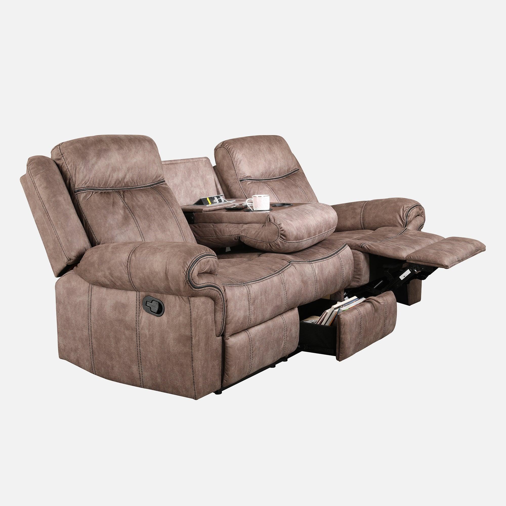 Enfield Fabric Rocker Recliner Sofa in Brown Colour