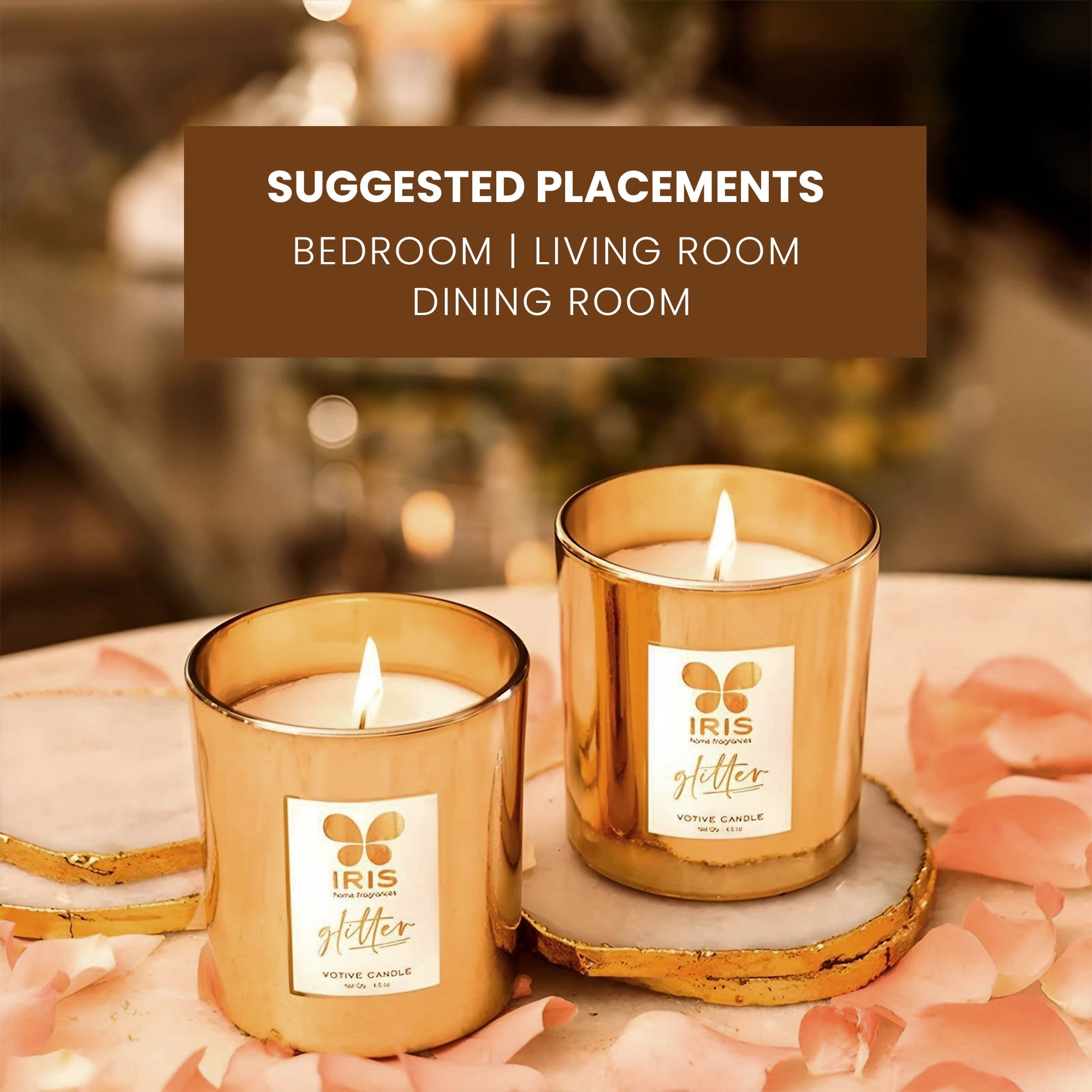 IRIS GLASS VOTIVE GOLD MUSK