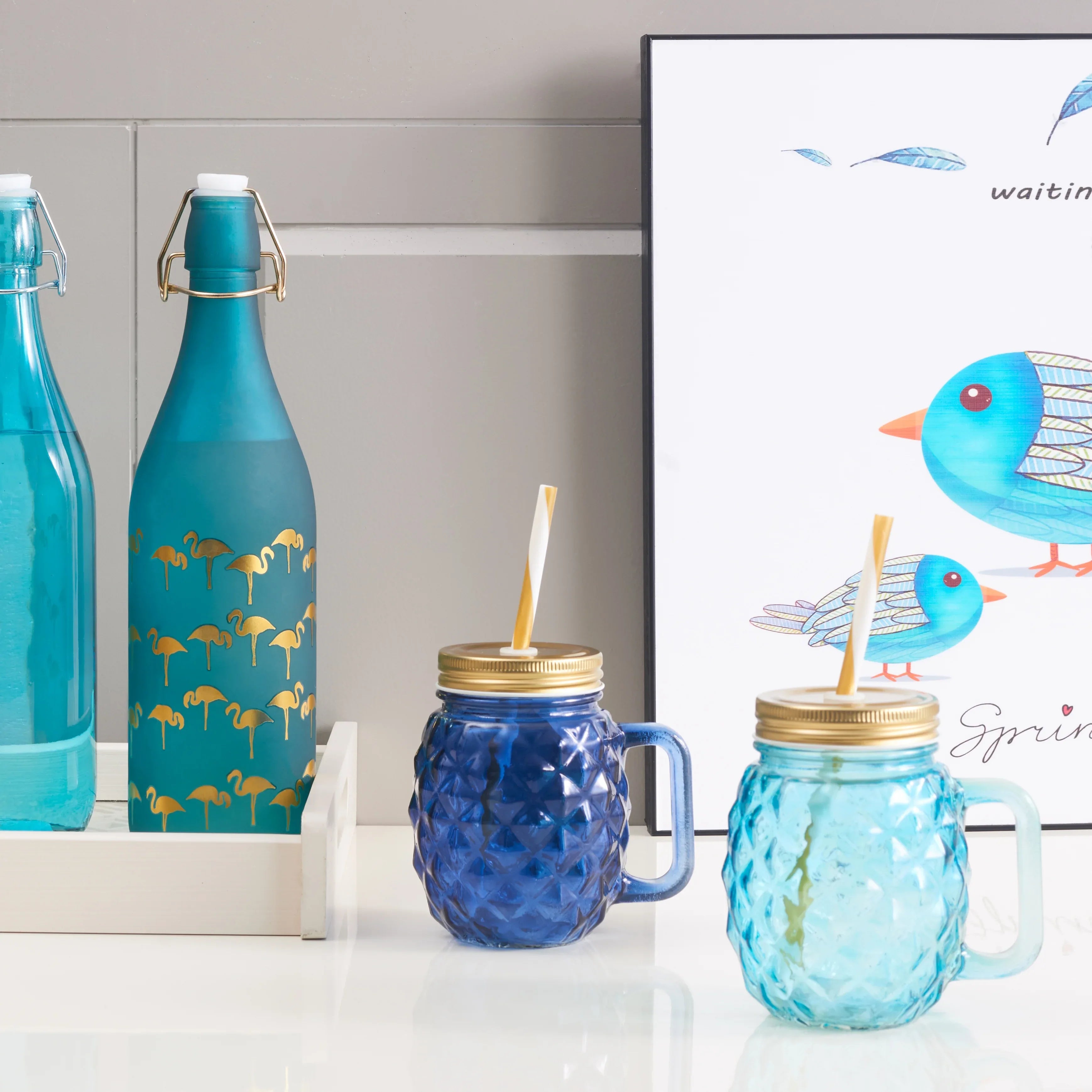 Bahamas Glass Pineapple Jar 400 ml in Teal Colour - HomeTown