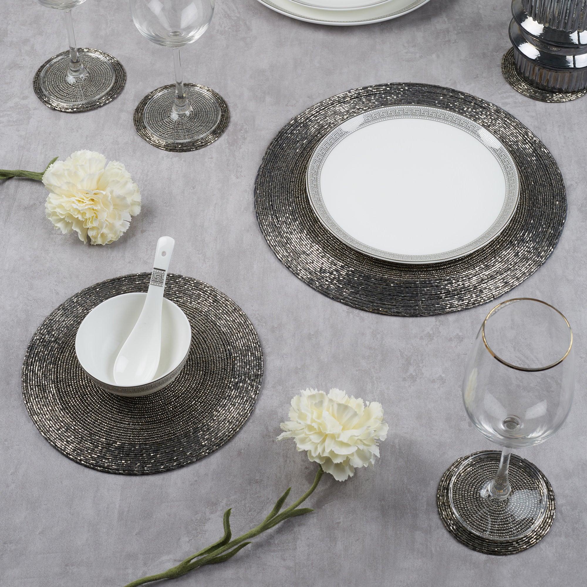 Nora Handmade Beaded Trivet Dia 22 Cm in Silver Colour - HomeTown