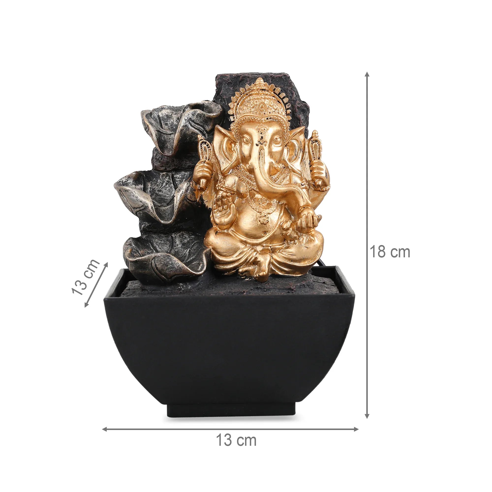 Impression Polyresin Meditating Ganesha Fountain 13X18Cm in Black Gold Colour - HomeTown