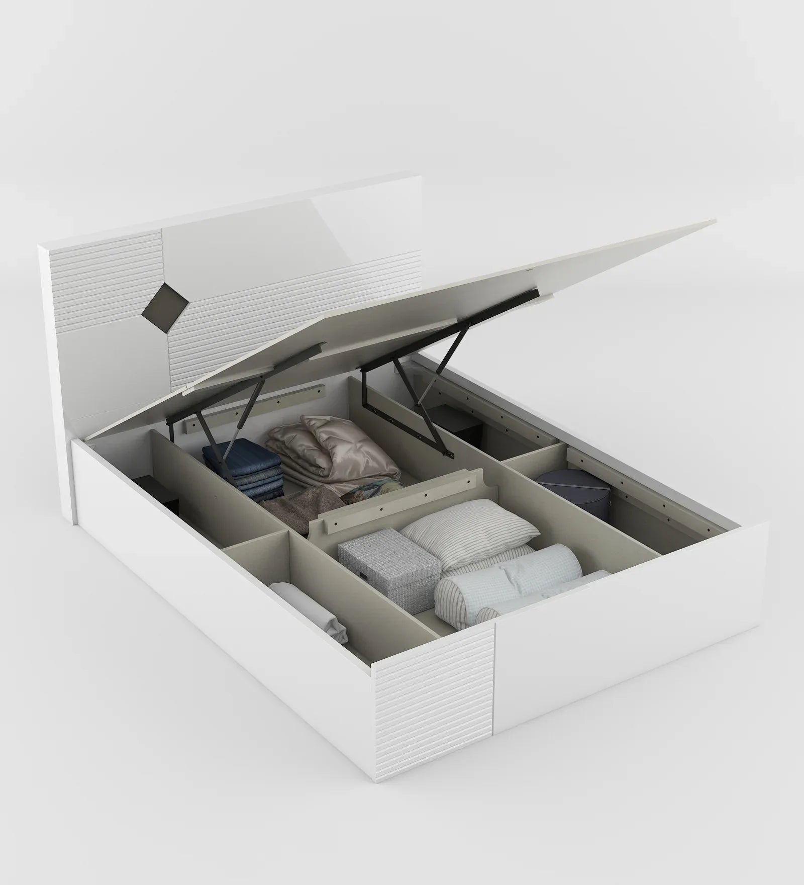 Gwen Queen Bed With Hydraulic storage in White & Denim Colour - HomeTown
