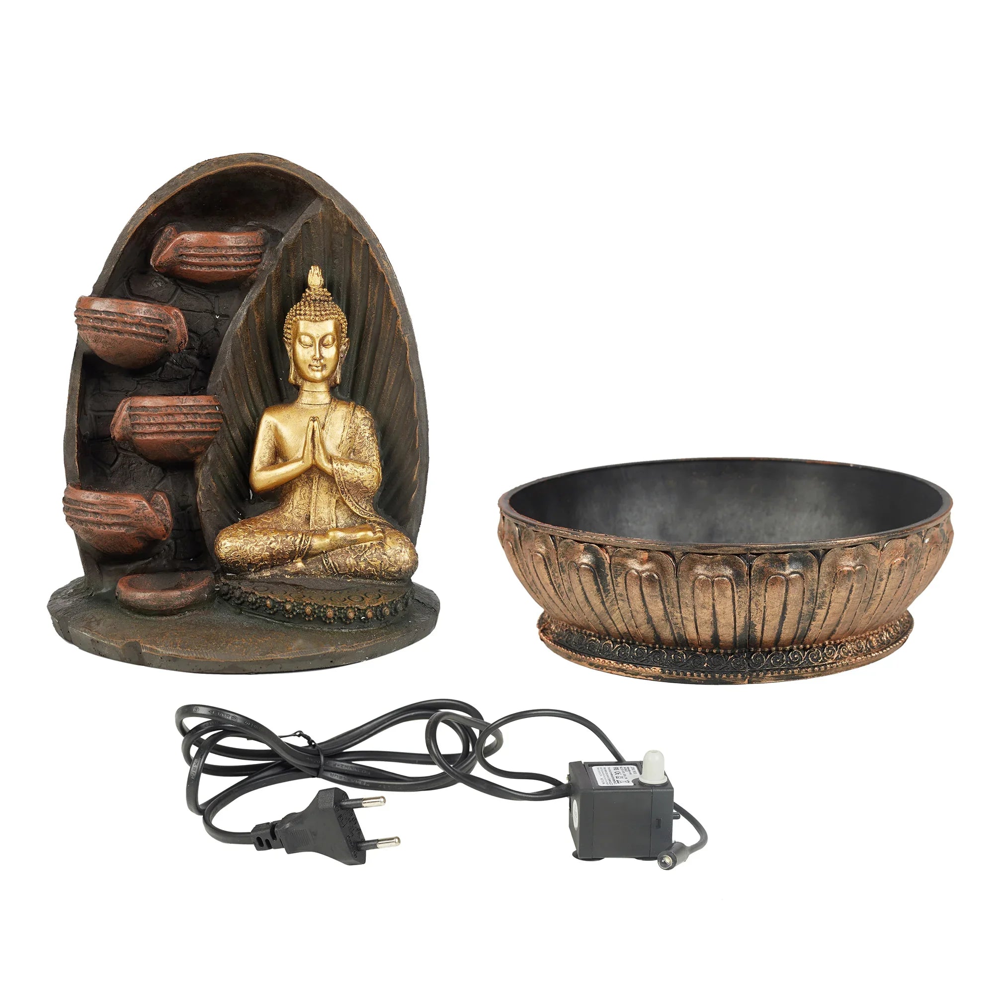 Impression Polyresin Buddha Drops Water Fountain 23x23x29 Cm in Antique Gold Colour