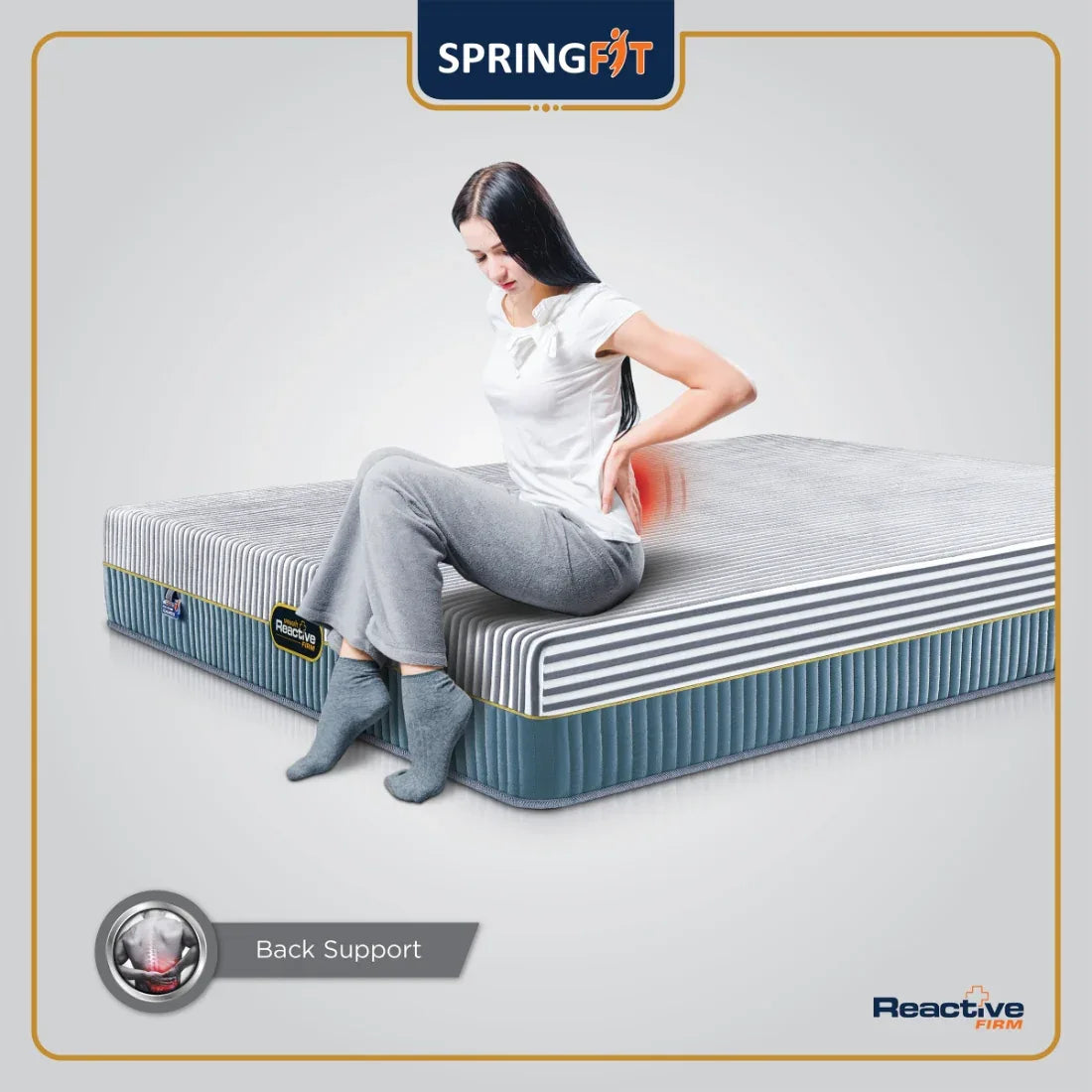 Reactive Firm Orthopedic HR Foam Queen Mattress 78x66x8 Inch in Grey Colour - HomeTown
