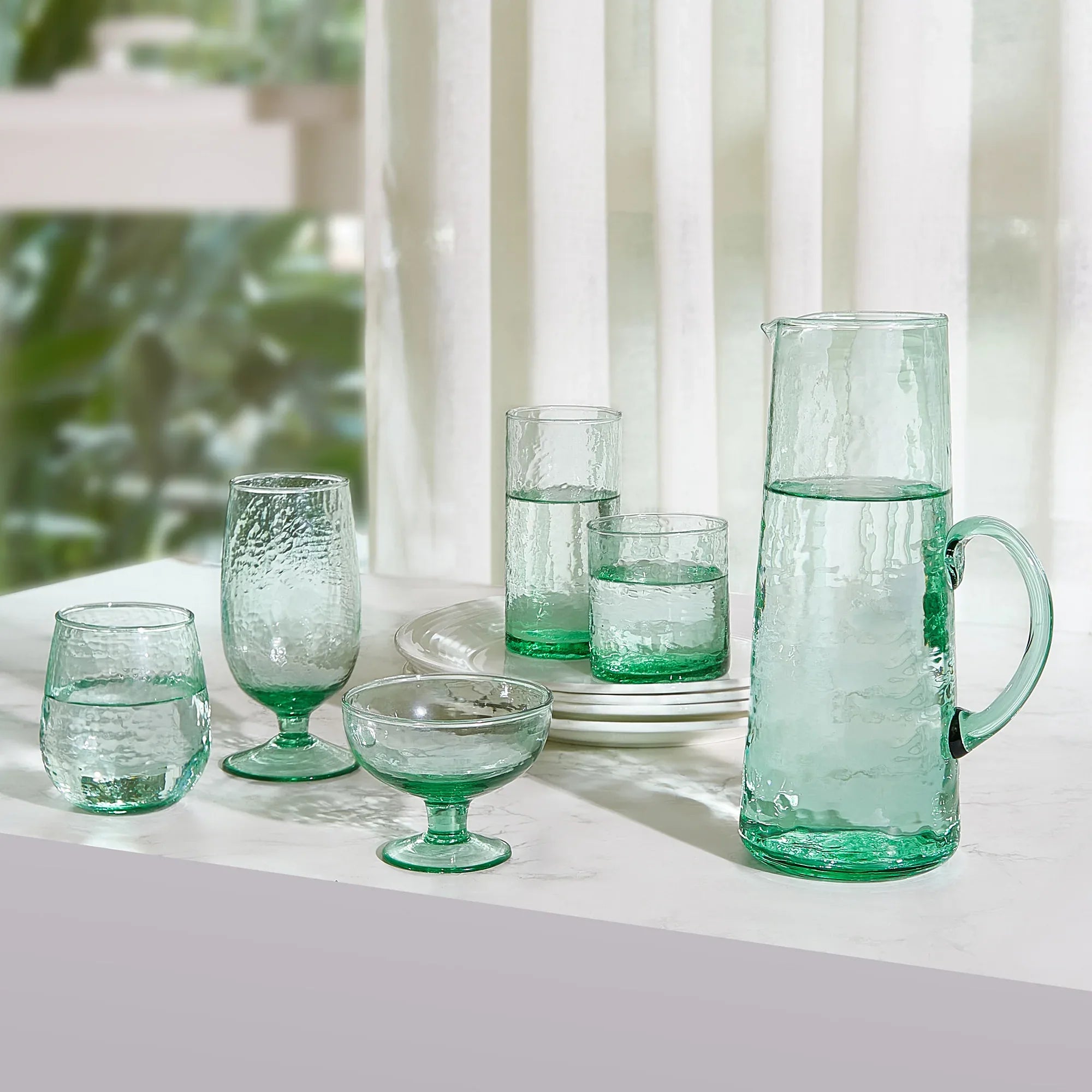 Ikigai Hammered Stem Goblet Set of 4 in Green Colour - HomeTown