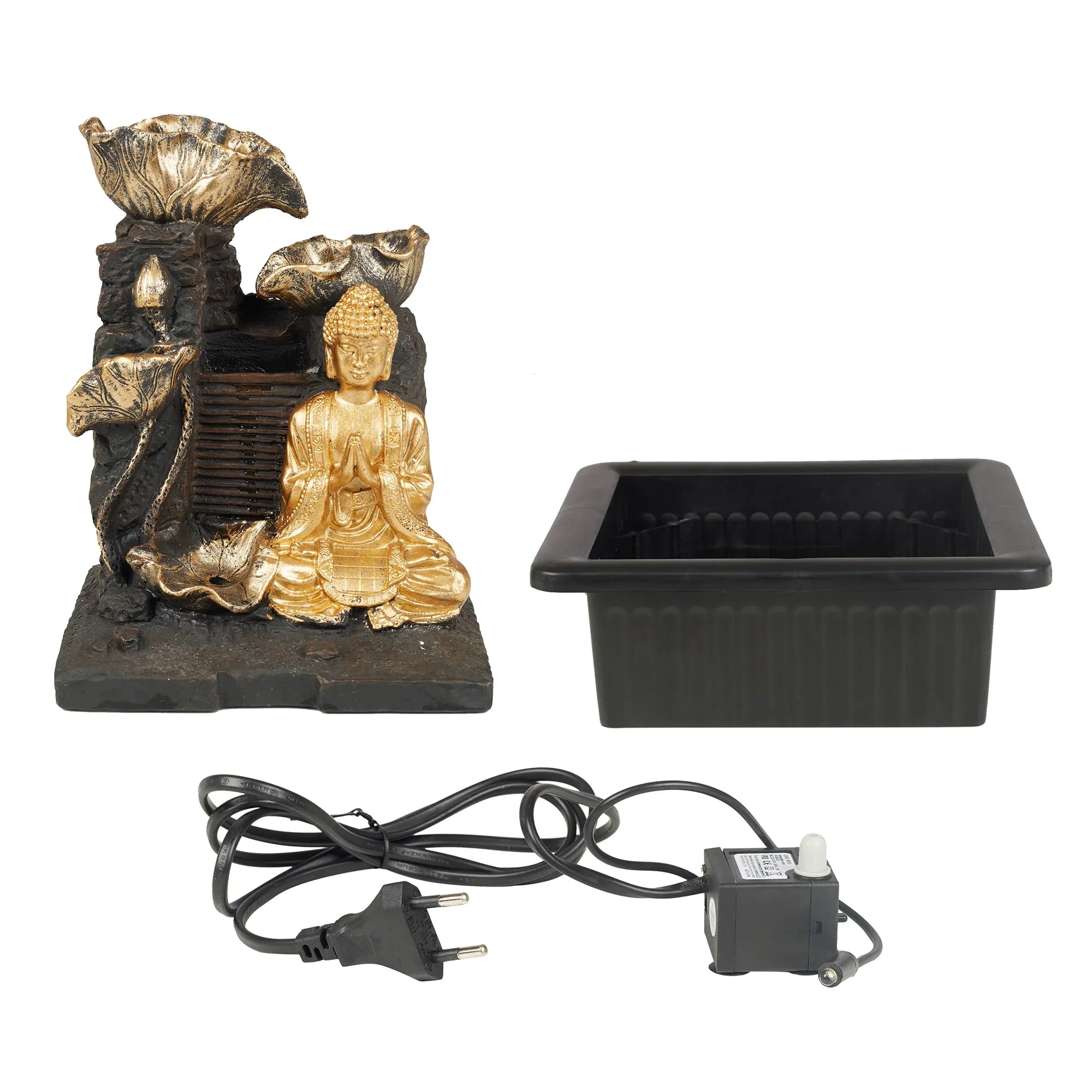 Impression Polyresin Buddha Petal Water Fountain 21x17x25 Cm in Antique Gold Colour - HomeTown