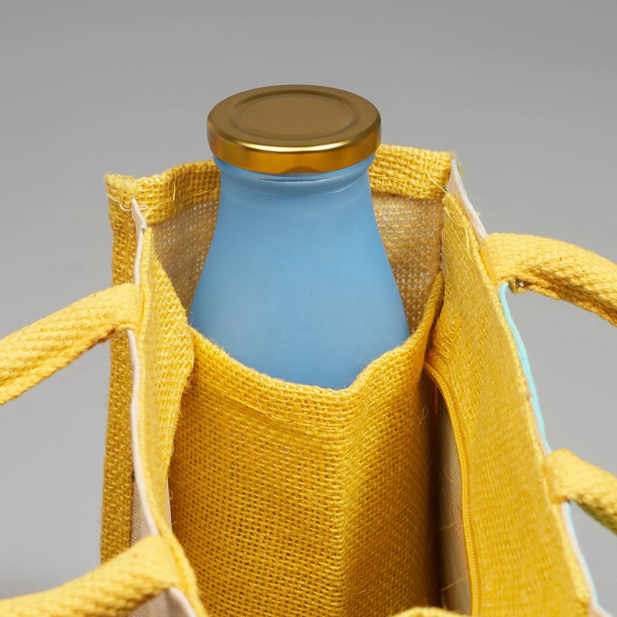 Good Life Jute Reversible Dessert Printed Lunch Bag 25.5 x 25.5 Cm in Turq & Yellow Colour - HomeTown