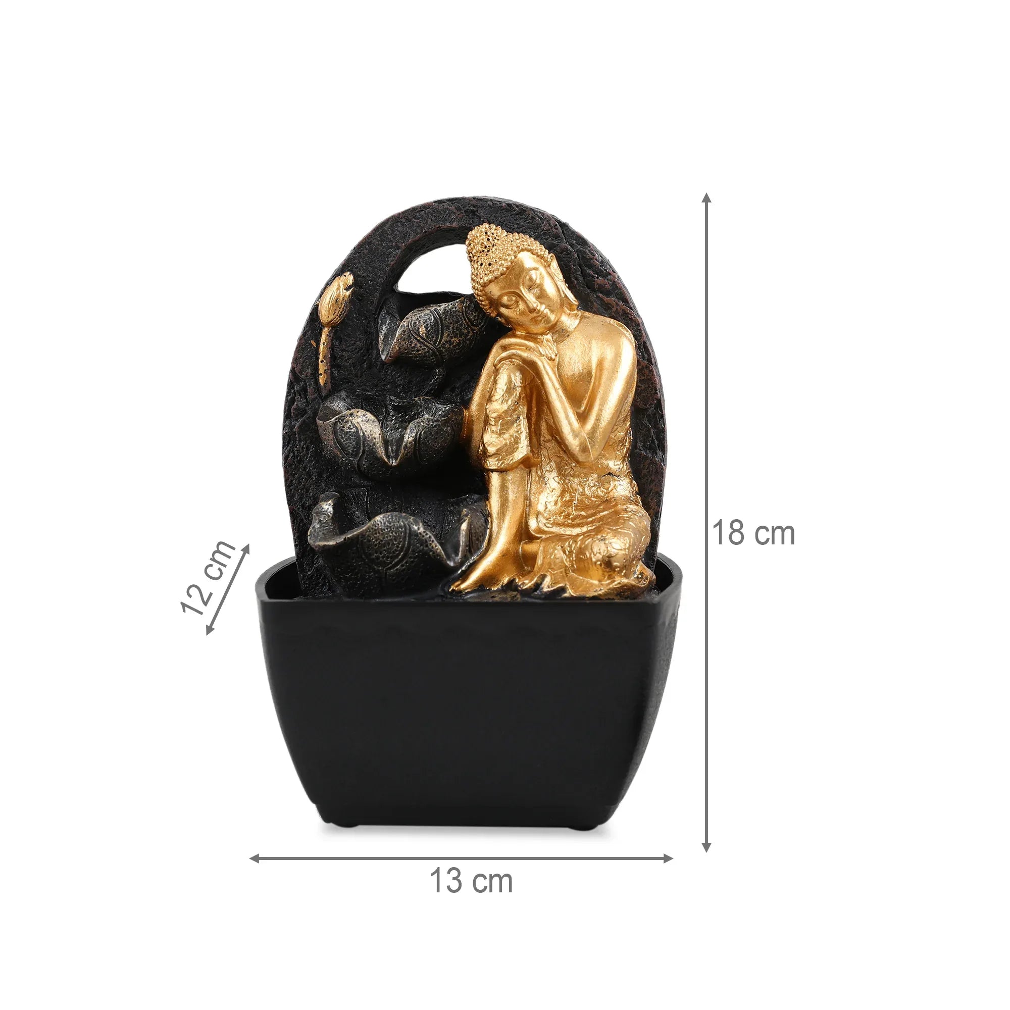 Impression Polyresin Relaxing Buddha Fountain 13X18Cm in Black Gold Colour - HomeTown