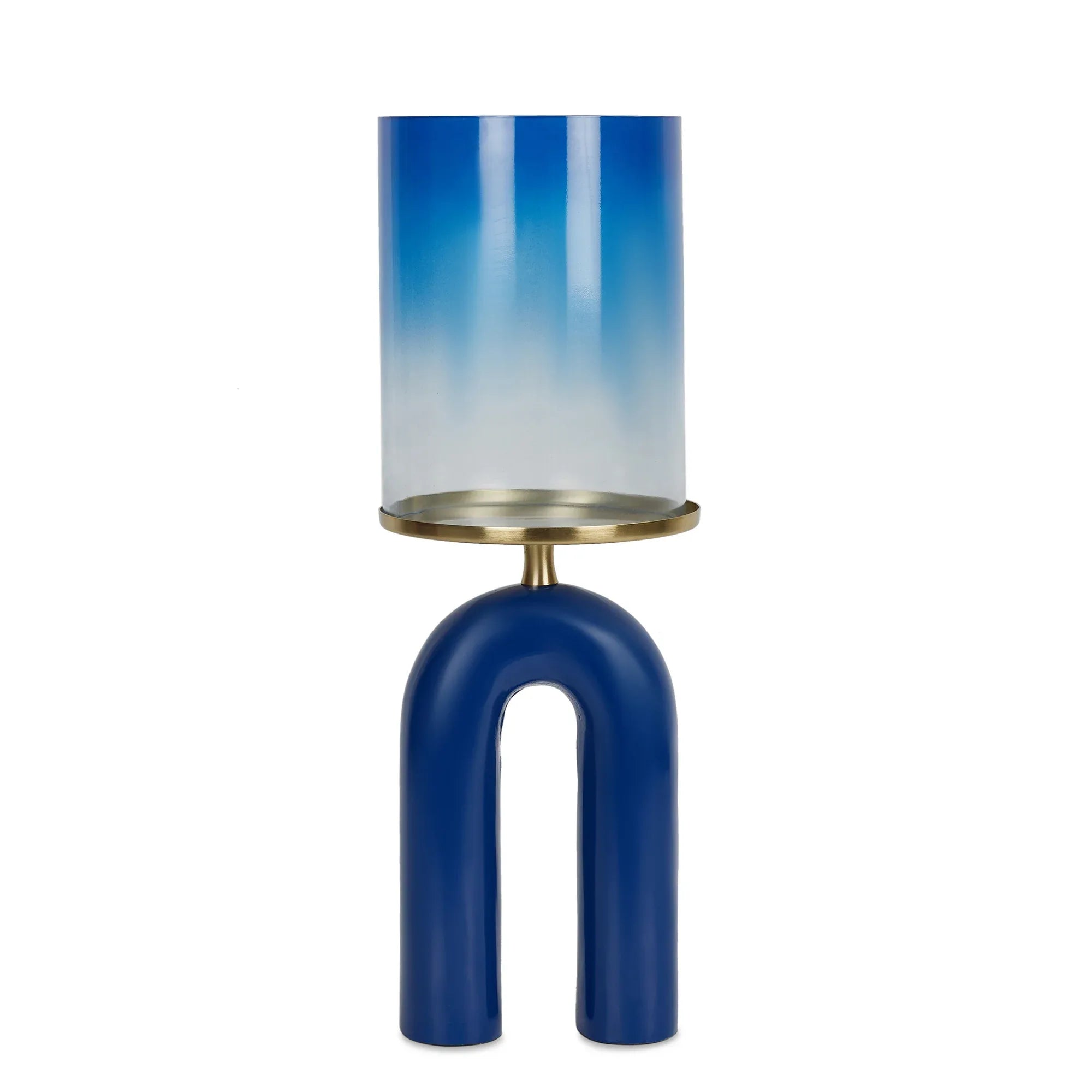 Athena Aluminium and Glass Rainbow Candle Holder 15x41 Cm in Navy Blue Colour - HomeTown