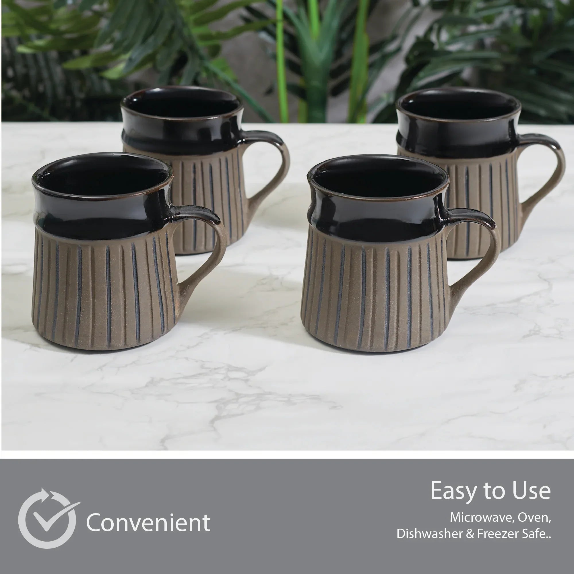 Fiesta Studio Pottery Ligne Coffee Mug 300 ML Set of 4 in Brown Colour - HomeTown