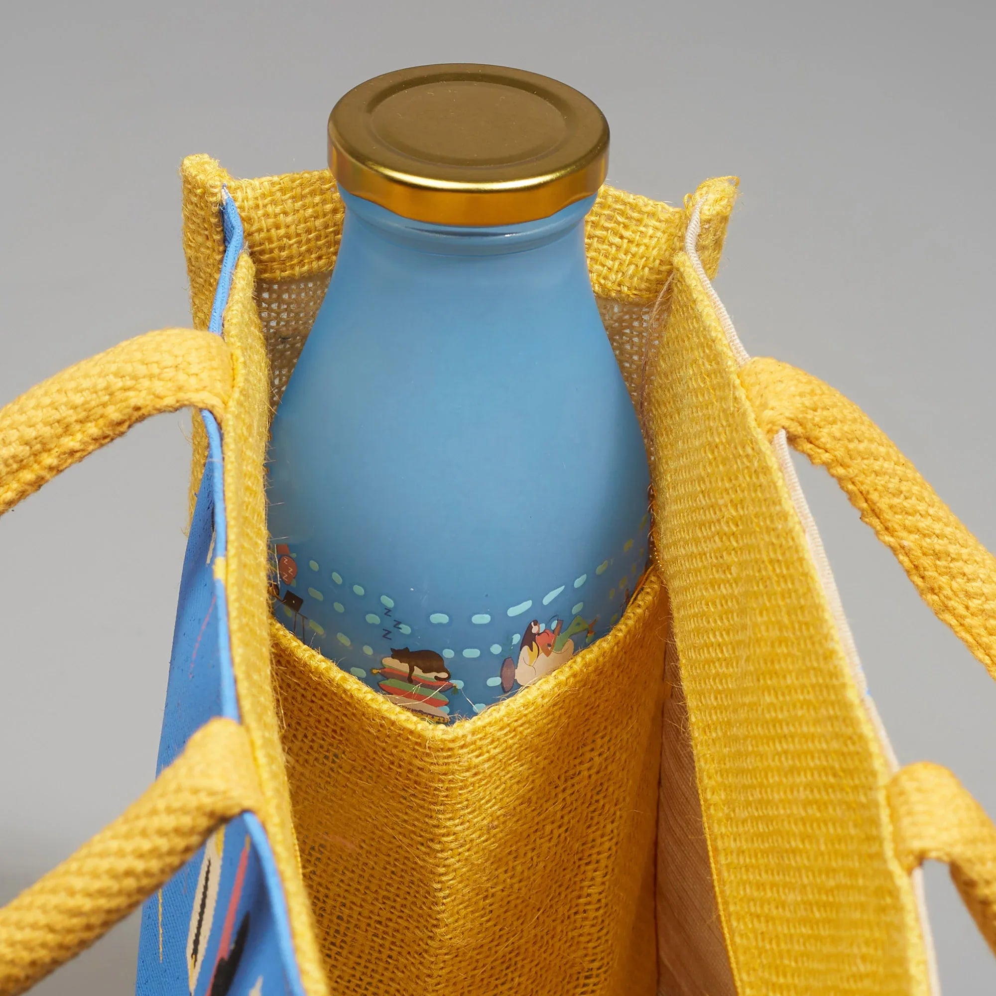 Good Life Jute Reversible Stary Night Printed Lunch Bag 25.5 x 25.5 Cm in Navy Blue & Yellow Colour - HomeTown