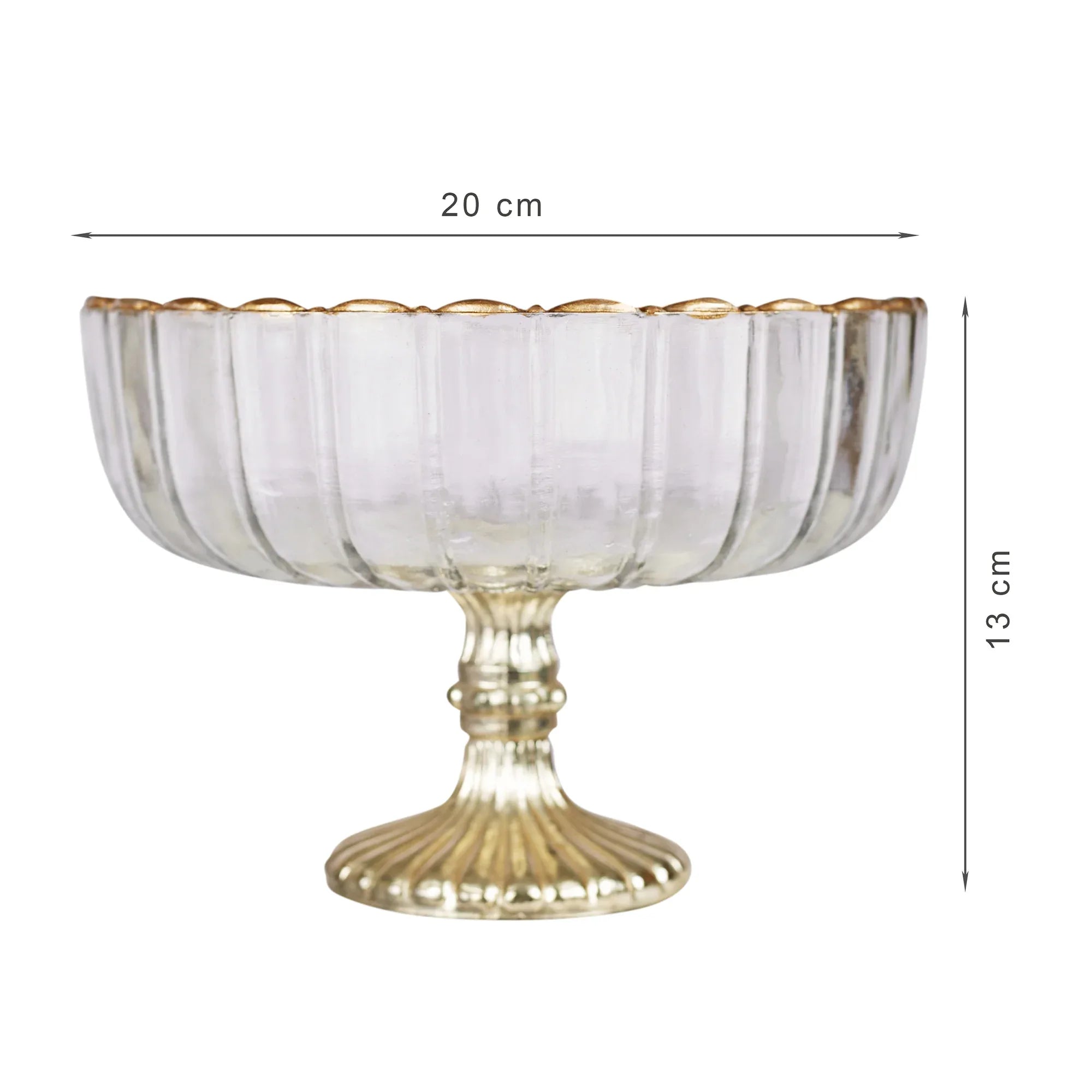 Phiona Glass Fluted Handcrafted Bowl 13 Cm in Gold Colour - HomeTown