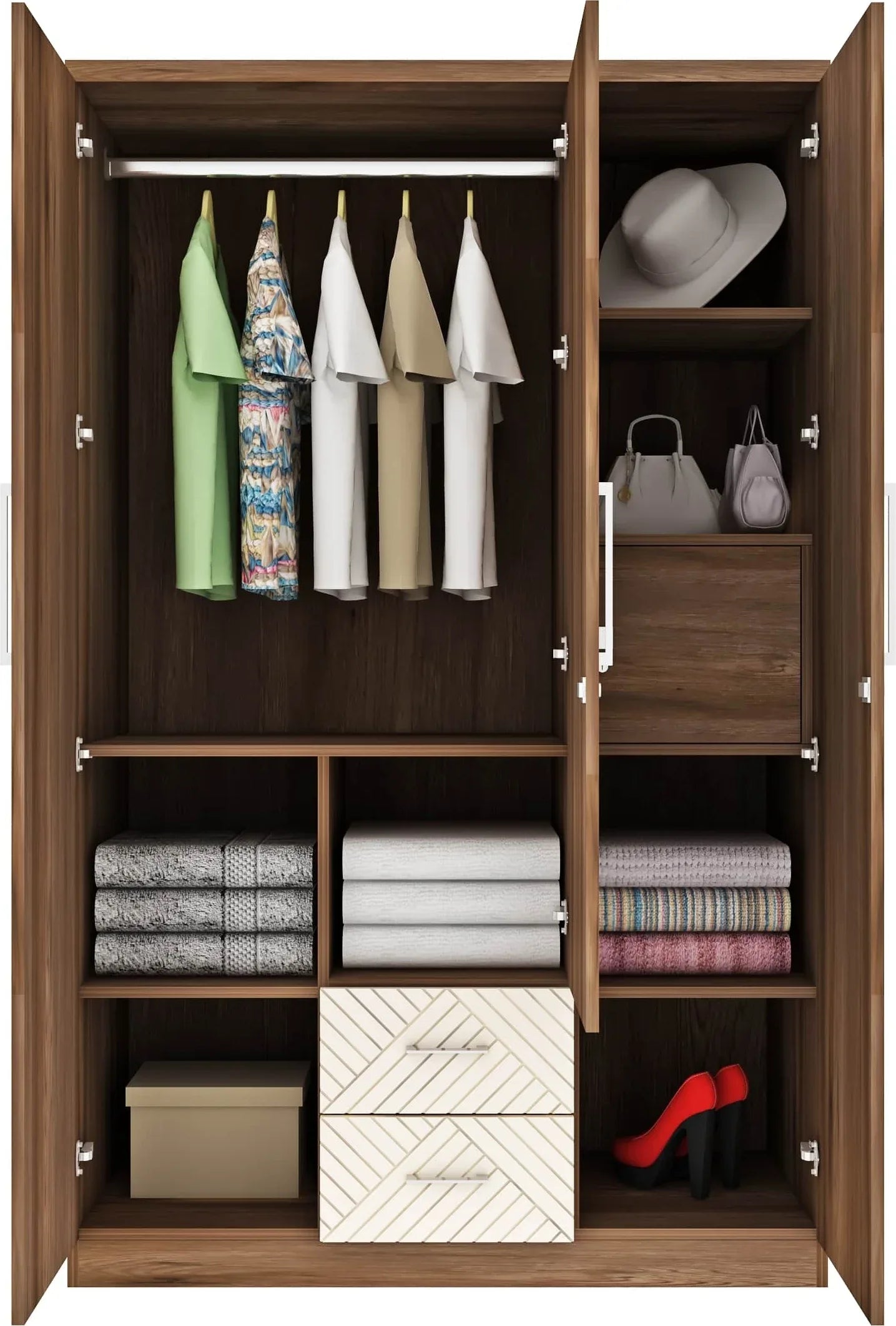 Saville Engineered Wood Three Door Wardrobe with Mirror in Dark Vogue Colour - HomeTown