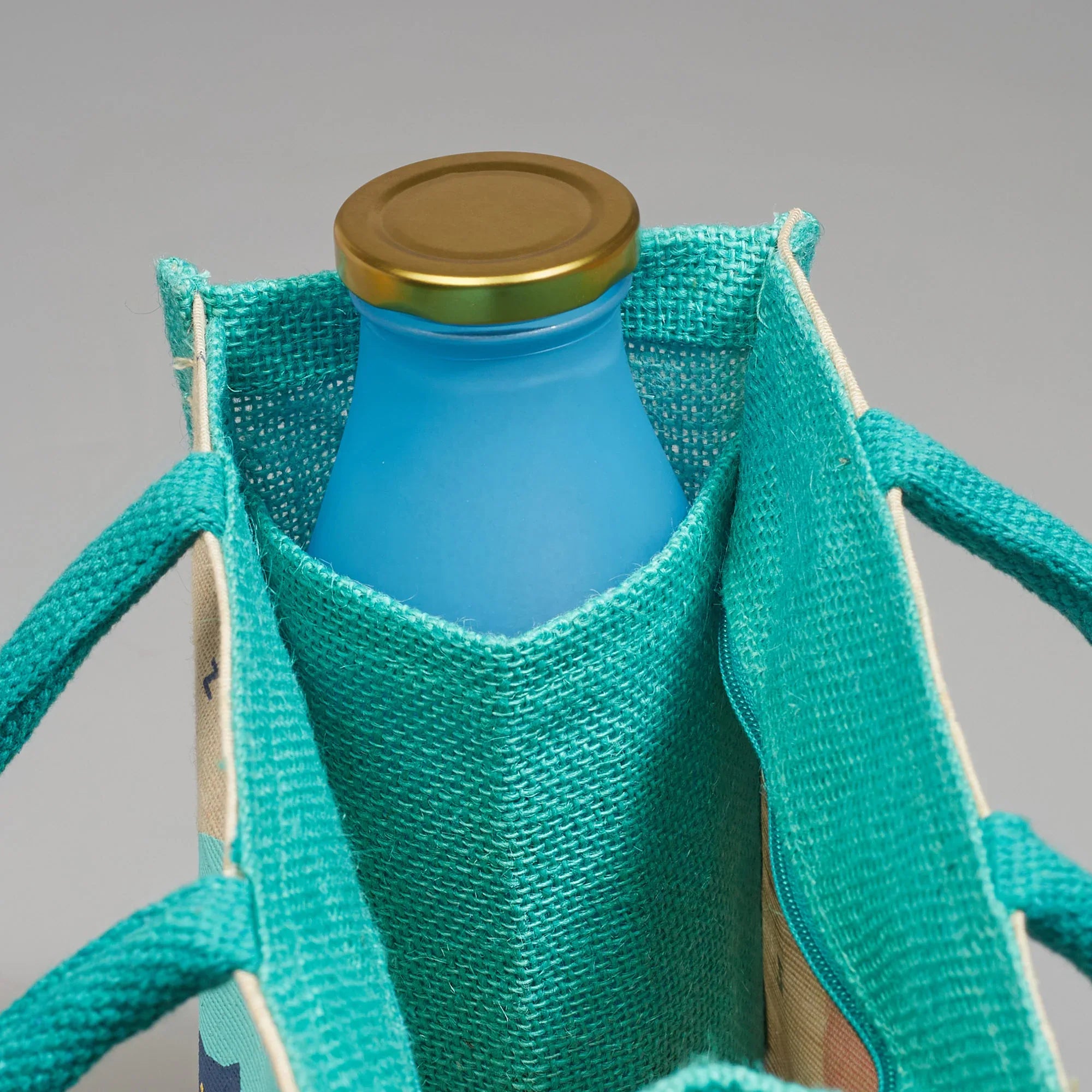 Good Life Jute Reversible Lazy Lamhe Printed Lunch Bag 25.5 x 25.5 Cm in Turq Colour - HomeTown