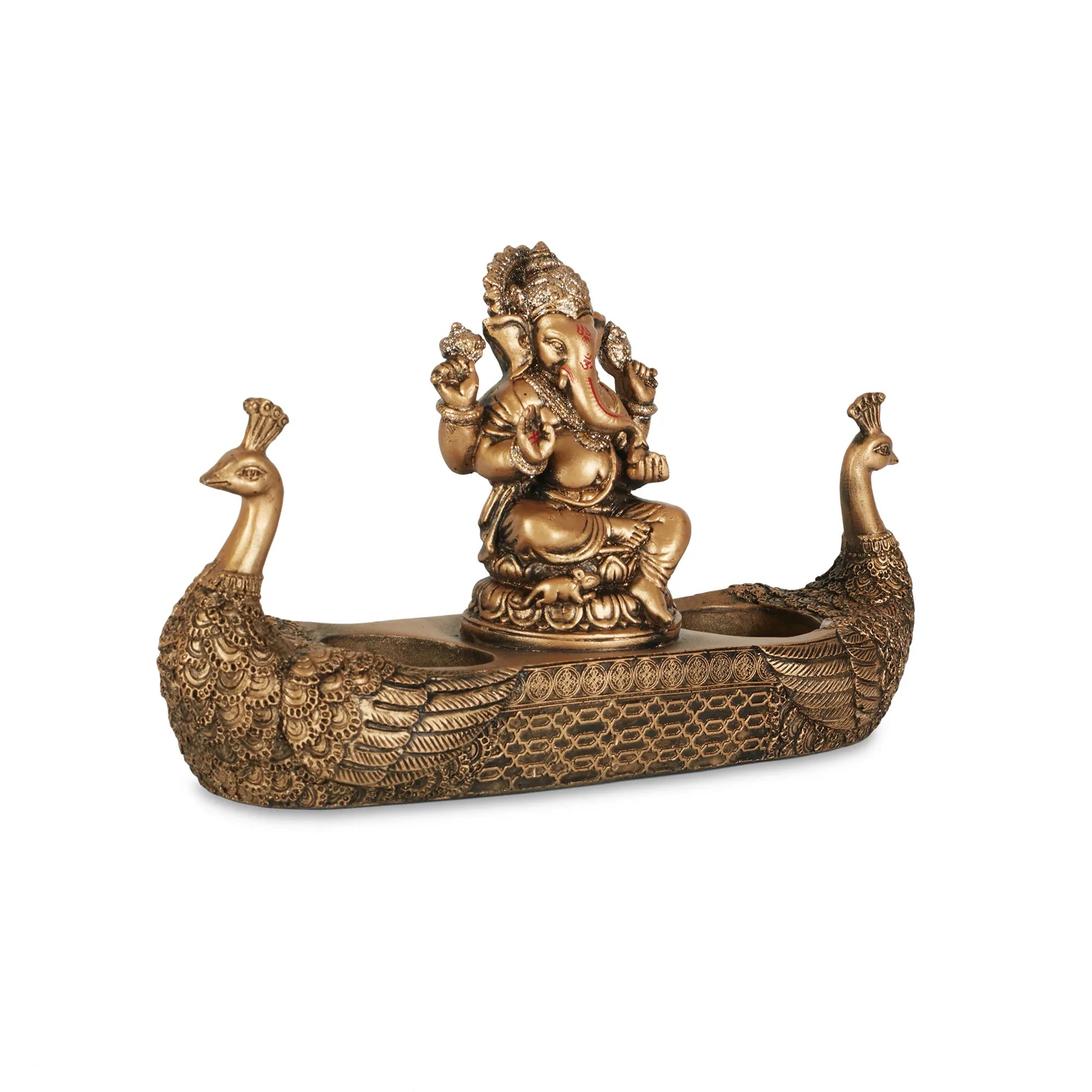 Dynast Polyresin Embellished Ganesha Hand Finished Figurine Cum Tealight Holder 14Cm in Gold Colour - HomeTown