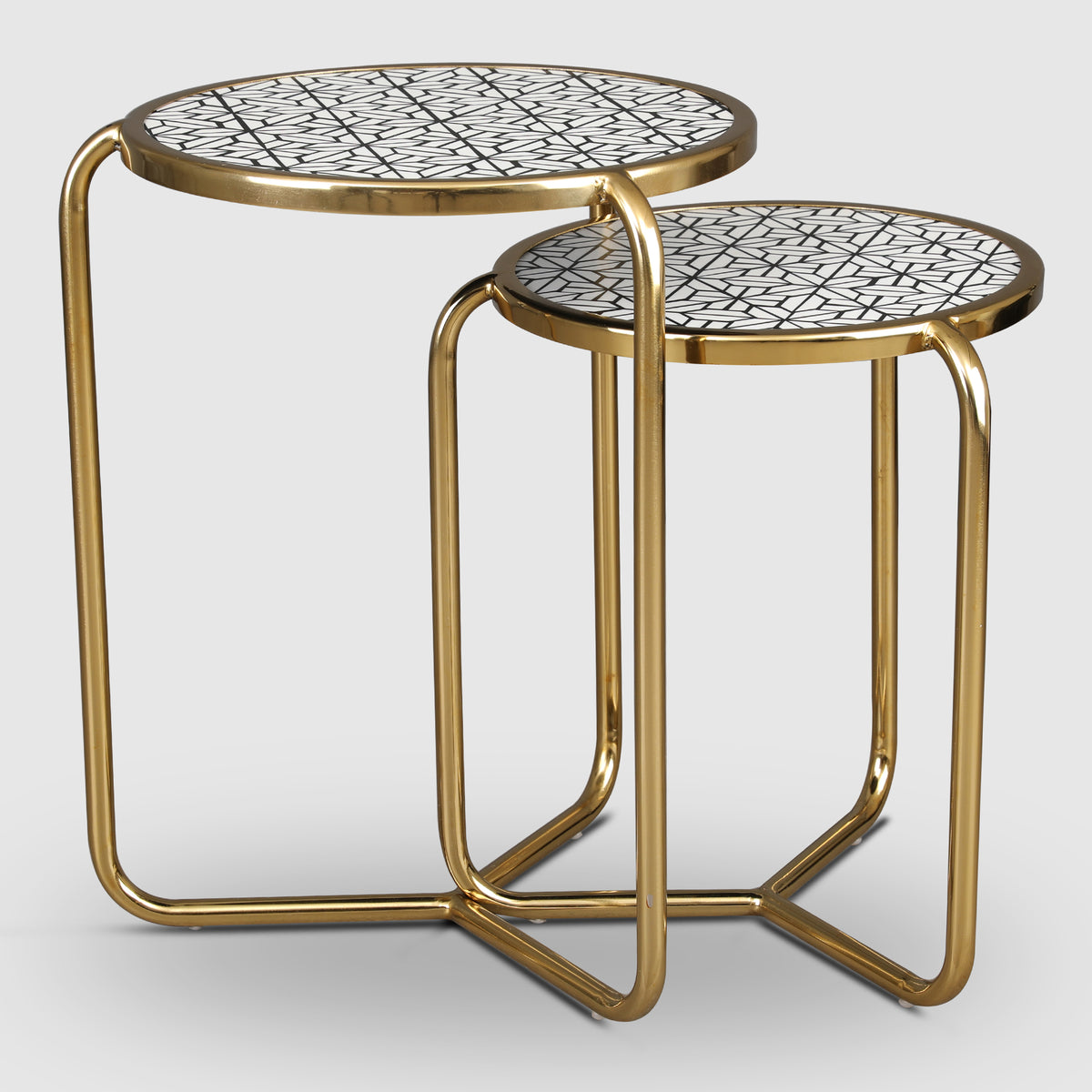 Ossein Metal Nesting Table (Set of 2) in Gold & White Colour
