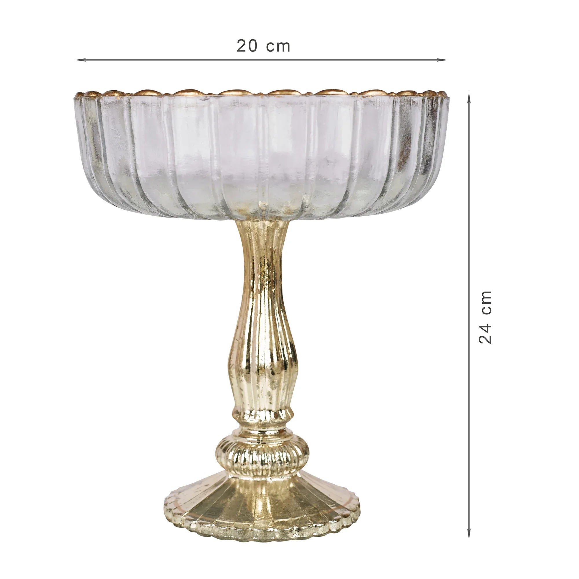 Phiona Glass Fluted Handcrafted Bowl 24 Cm in Gold Colour - HomeTown