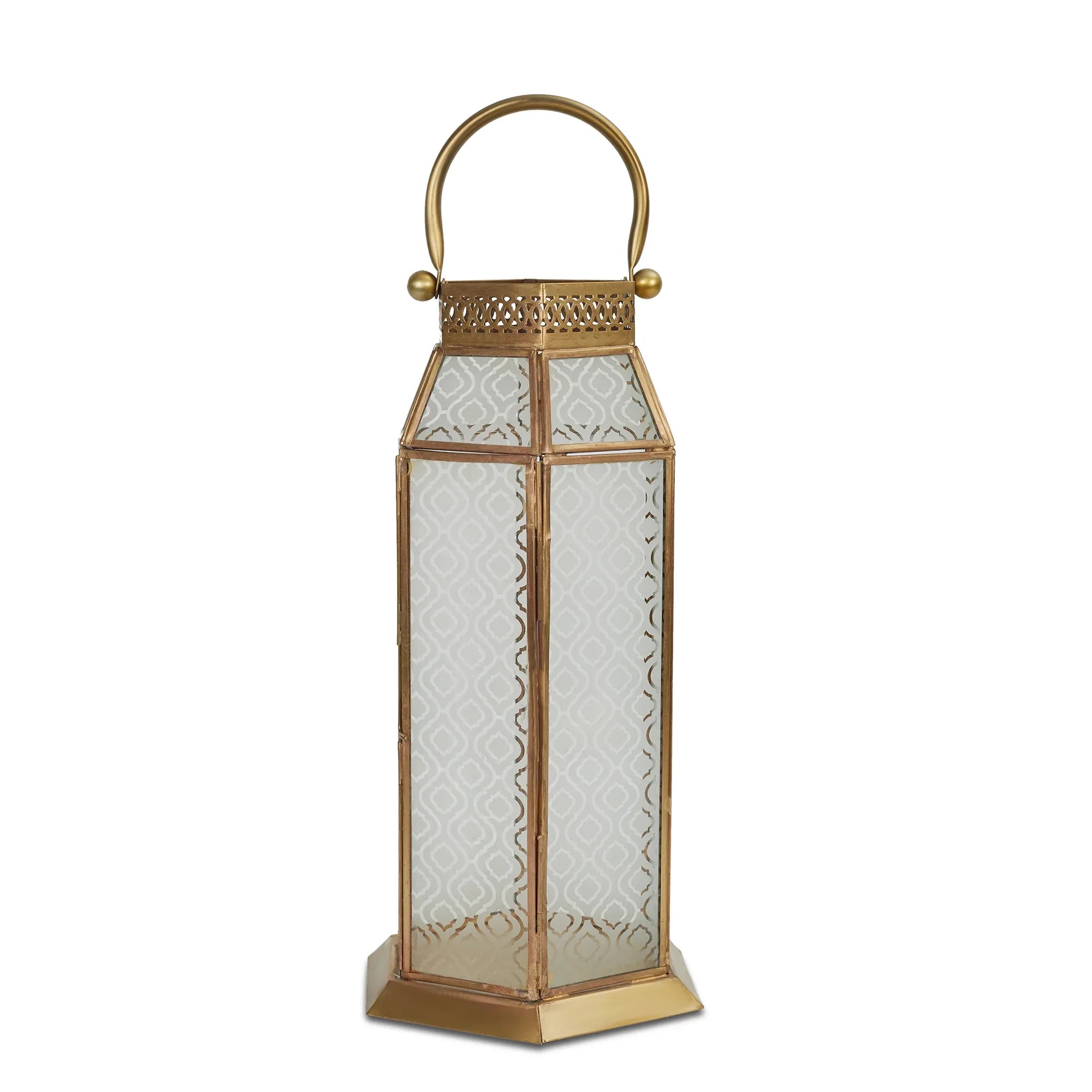 Apollo Iron and Glass Hexagon Lantern 19x37 Cm in Emerald & Gold Colour - HomeTown