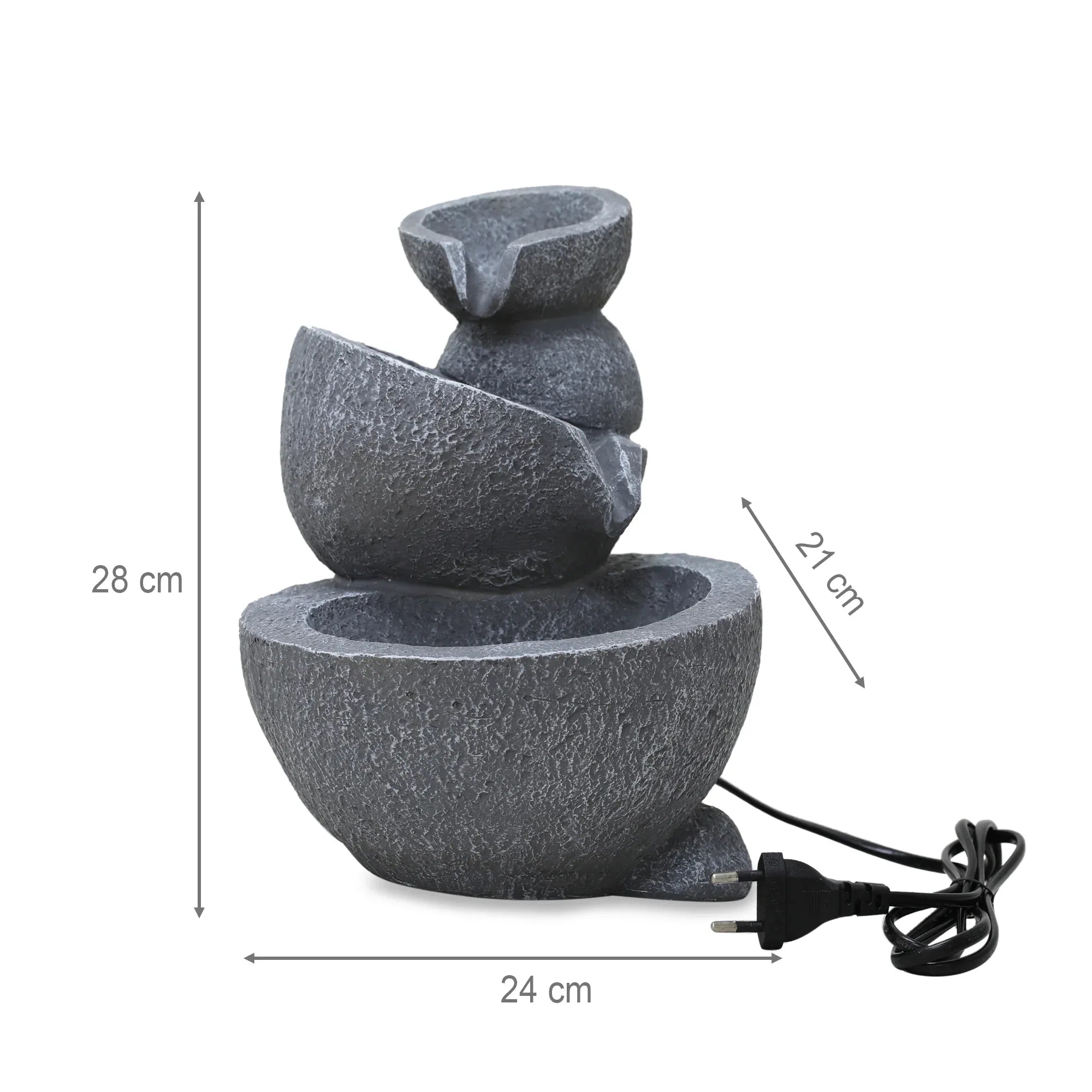 Impression Polyresin Trio Abstract Bowls Fountain 24X28Cm in Grey Colour - HomeTown